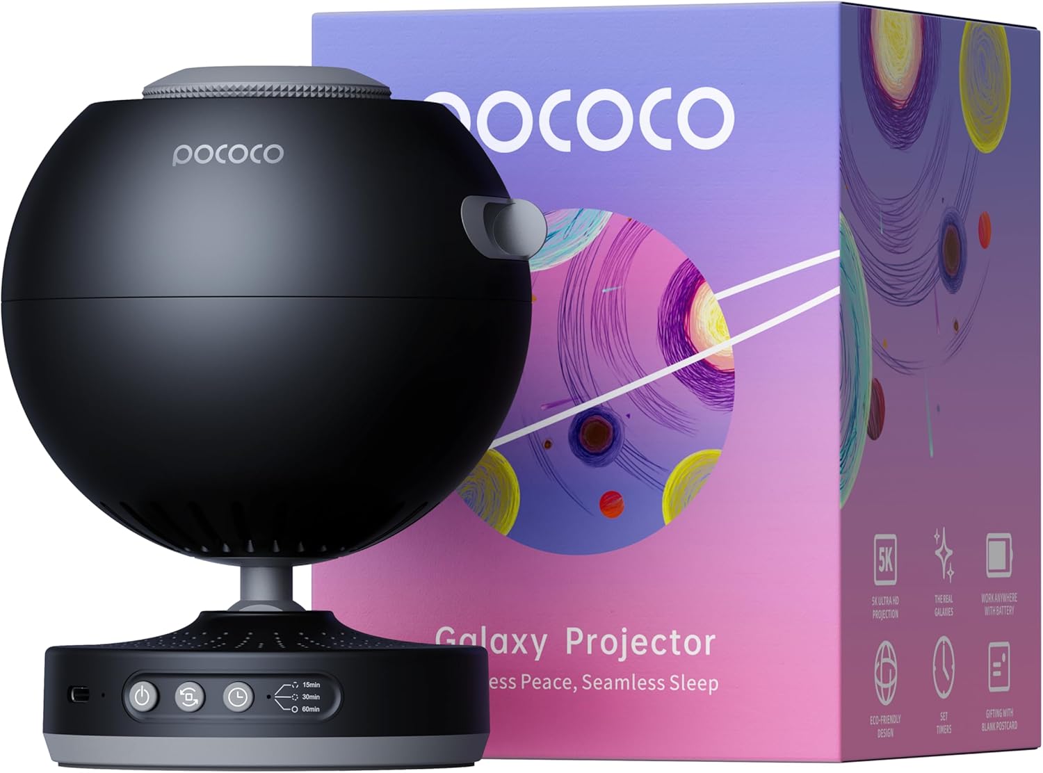 POCOCO Galaxy Star Projector with Replaceable Optical Discs, Rechargeable | Home Planetarium Night Light Projector with High-Definition Soft Light for Relax, Study, and Meditate