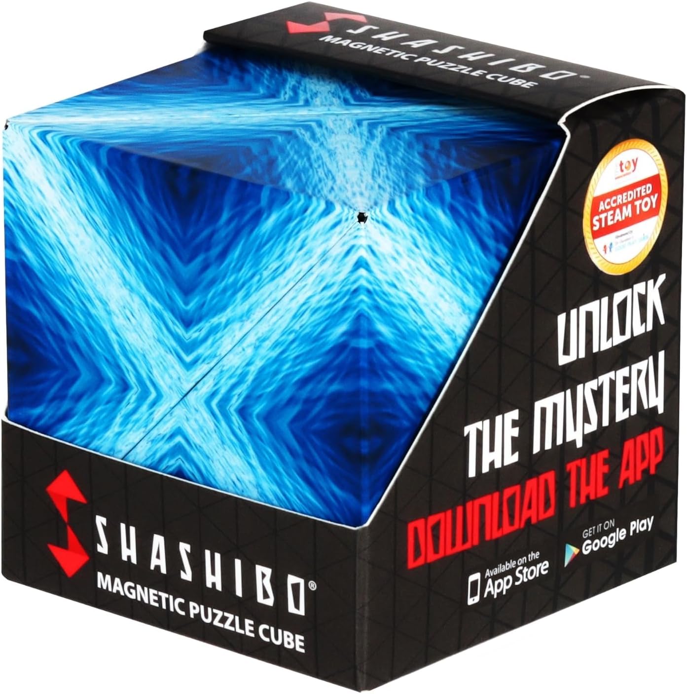 SHASHIBO Shape Shifting Box - Award-Winning, Patented Fidget Cube w/ 36 Rare Earth Magnets - Transforms Into Over 100 Shapes, Download Fun in Motion Toys Mobile App (Original Series - Blue Planet)
