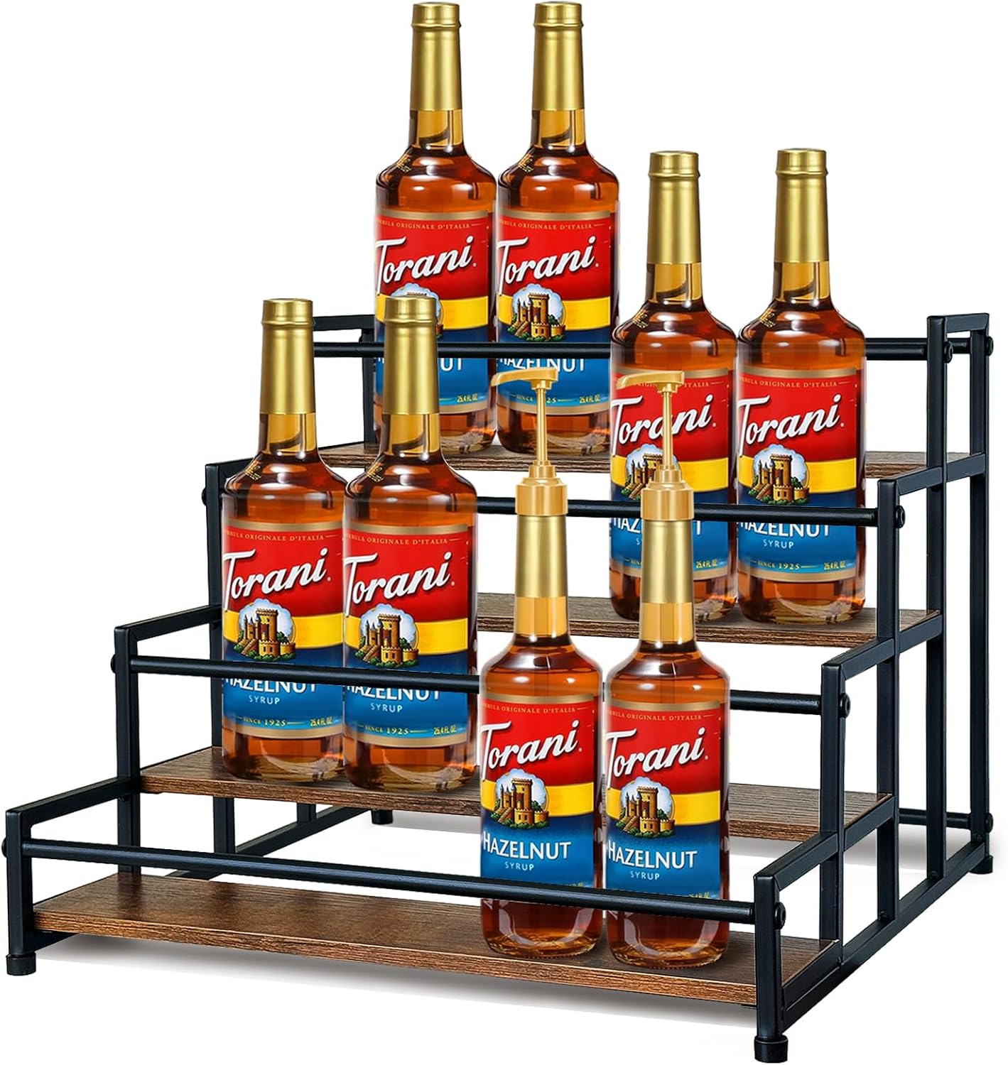 Klxuyuo 4-Tier Coffee Syrup Rack for 20 Bottles (750ml)–Sturdy Coffee Syrup Organizer Holder for Kitchen, Café, Office