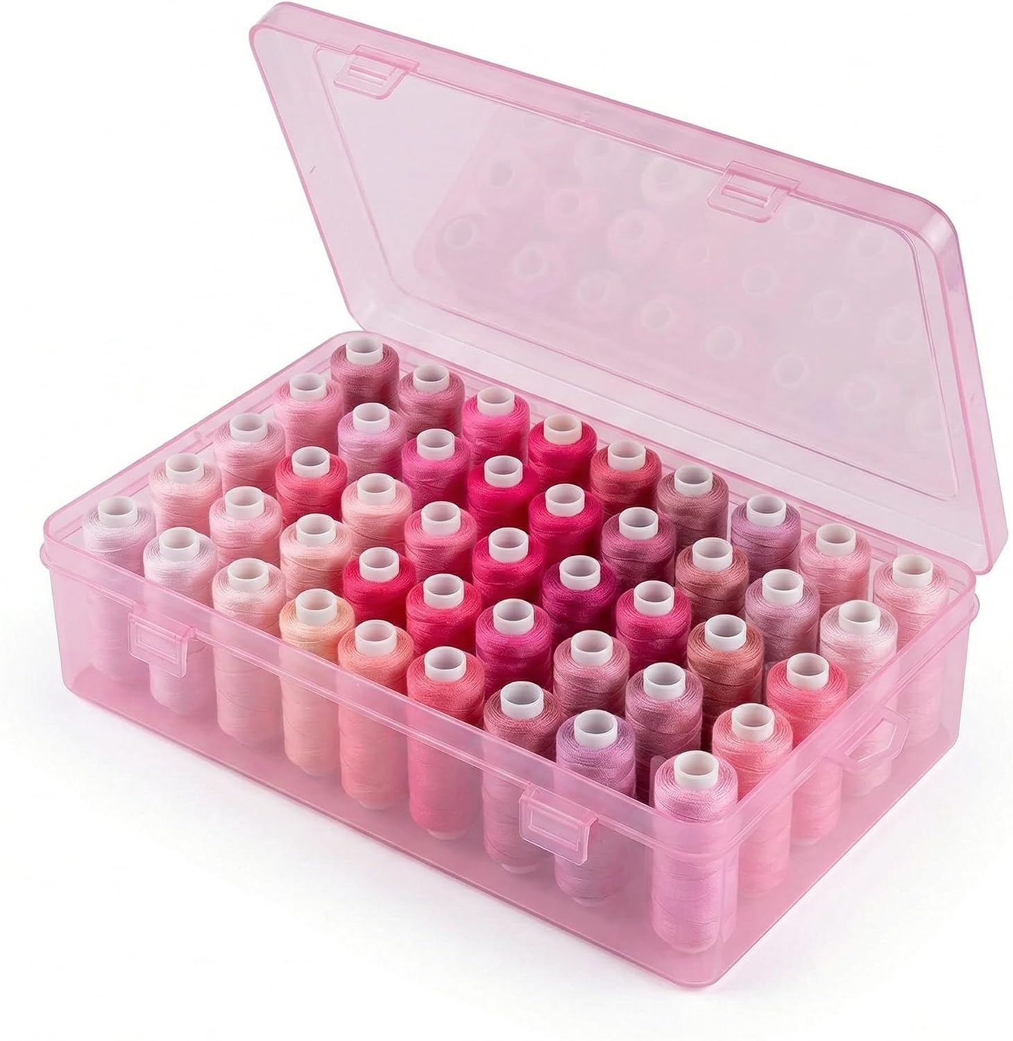 42 Slot Sewing Thread Storage Box, Empty Organizer for Spools of Thread, Craft Thread Holder Case for Sewing Supplies, Workspace Thread Organizer for Sewing Room and Craft Storage,Pink