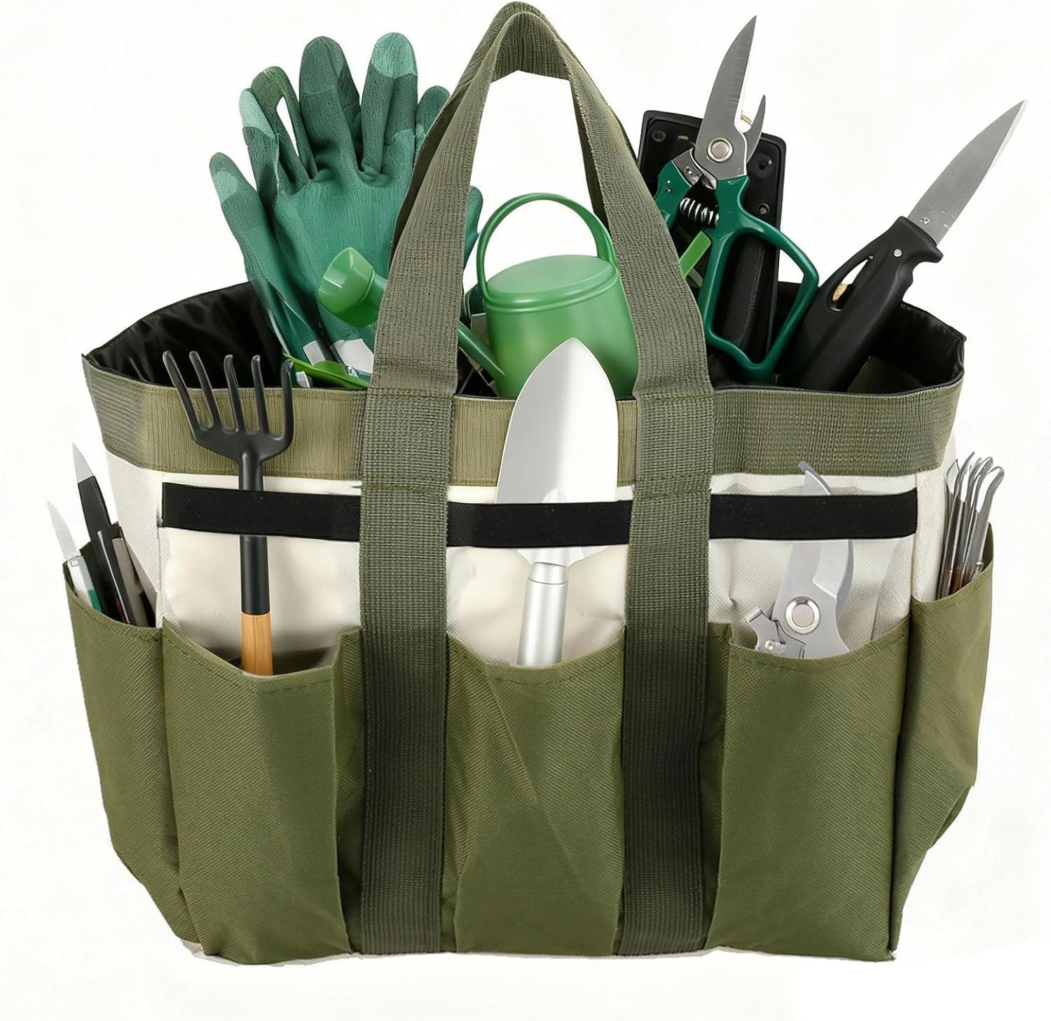 Garden Tool Bag Organizer, Tote Storage Bag with 8 Pocket, Heavy Duty Oxford Garden Tote Caddy, Gardening Tool Kit Holder for Indoor and Outdoor, Gifts for Men Women