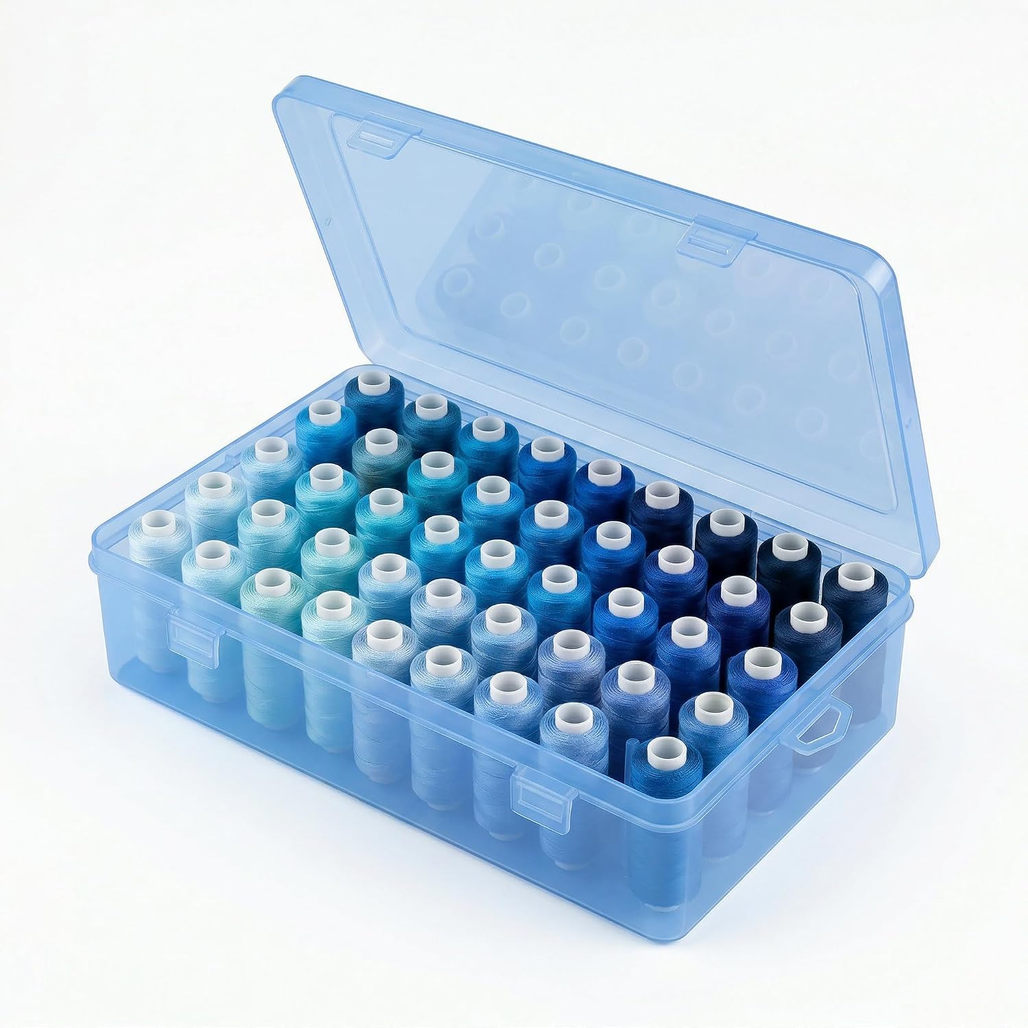 42 Slot Sewing Thread Storage Box, Empty Organizer for Spools of Thread, Craft Thread Holder Case for Sewing Supplies, Workspace Thread Organizer for Sewing Room and Craft Storage,Blue