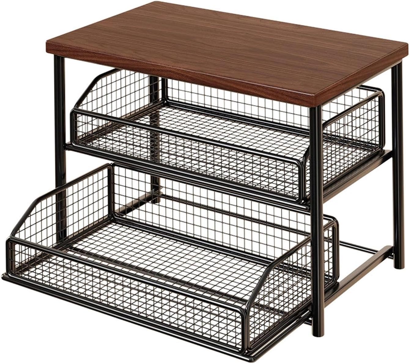 Coffee Bar Organizer Countertop with 2 Baskets, Small Microwave Stand Shelf | Space Saving Coffee Station Rack, Kitchen Countertop Shelf, Coffee Machine Stand, Mugs, Pods, Spices, 37x25x33cm