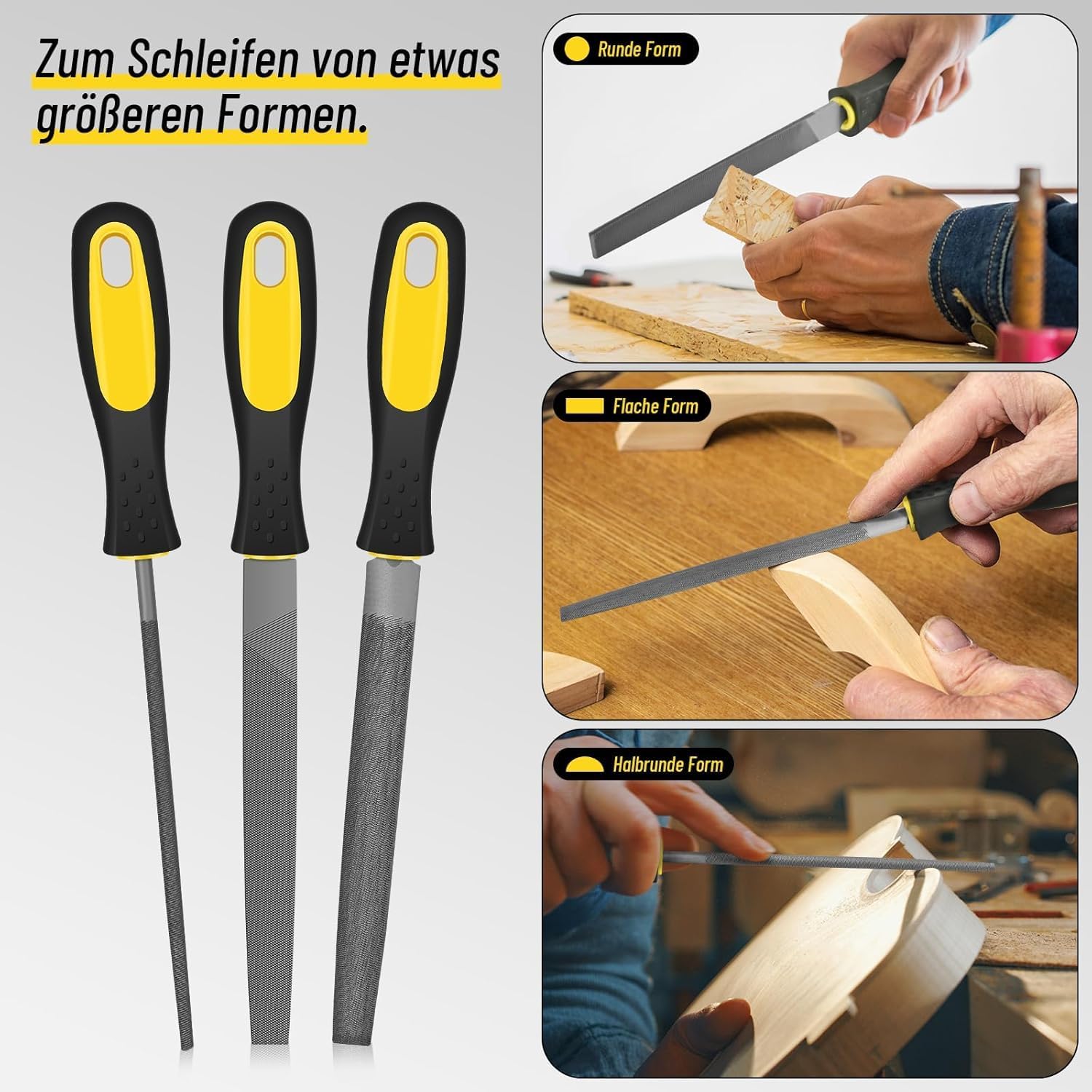 GELER YAKESD Metal File, 3 PCS Large Flat/Half-Round/Round Files with 6PCS Needle File and Storage Bag for Wood Metal Leather Plastic Carving Craft Work