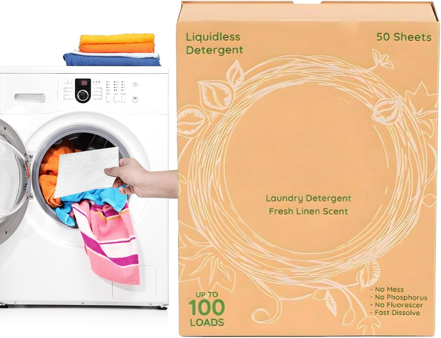 Laundry Sheets | 50 Count Gentle Stain Removers | Washing Machine Detergent Sheets,for Fresh Linen Sensitive Skin Travel College Dorm Apartment Business Trip Camping Vacation