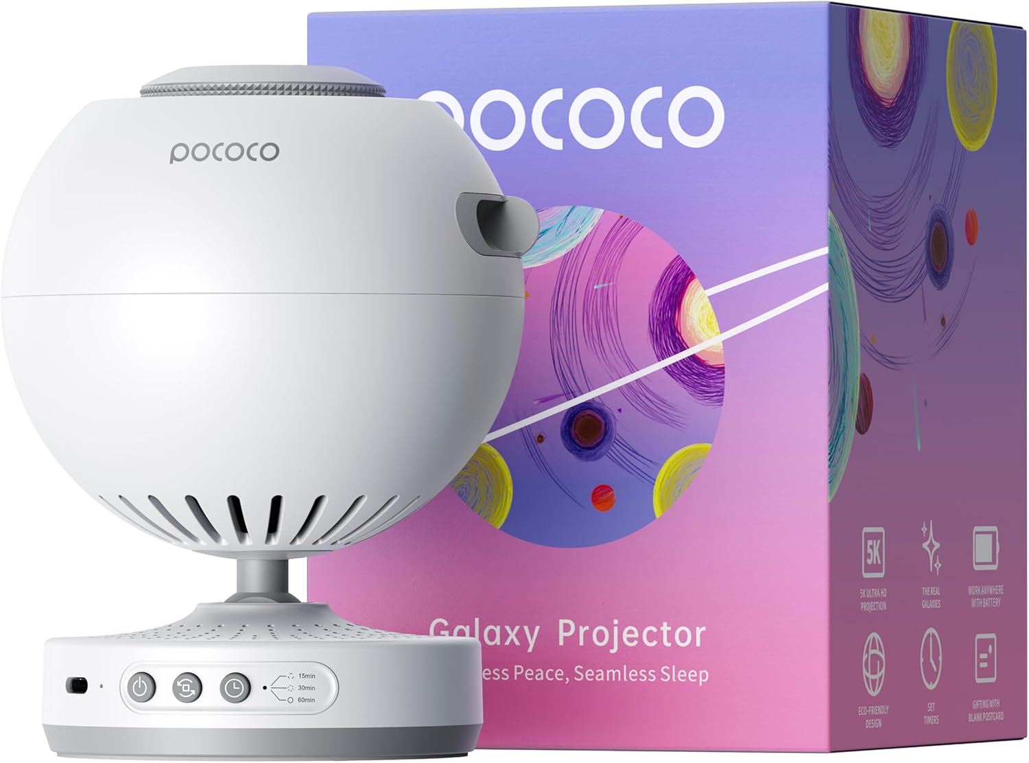 POCOCO Galaxy Projector Night Light with 5K Discs, 2MP Lens, Rechargeable | 6H Battery Life, Timer, Realistic Starry Sky for Bedroom Decor, Home Planetarium for Relax and Meditate, Gifts for Kids