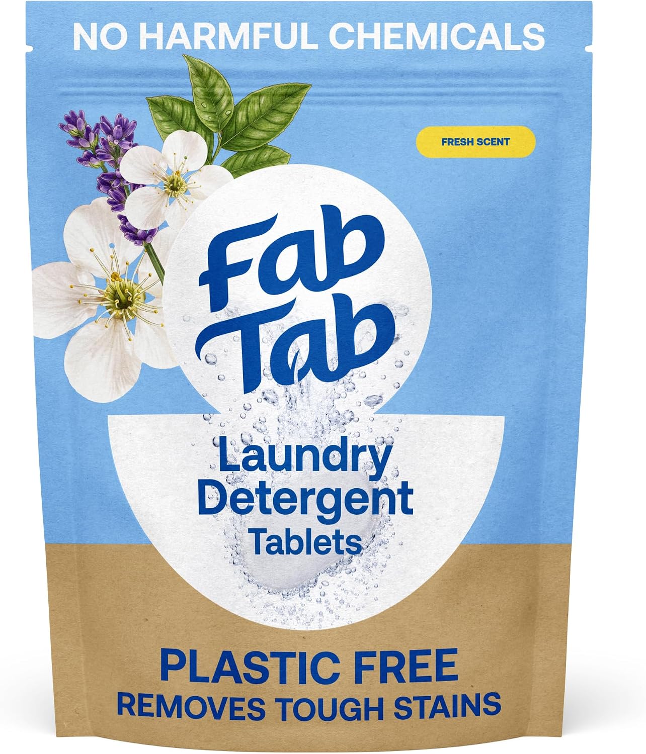 Fab Tab Laundry Detergent Tablets, Clean Ingredients, Sensitive Skin Friendly, Powerful & Gentle Clean, Fresh Scent, Plastic-Free Alternative to Liquids, Laundry Pods and Sheets, 120 Count.