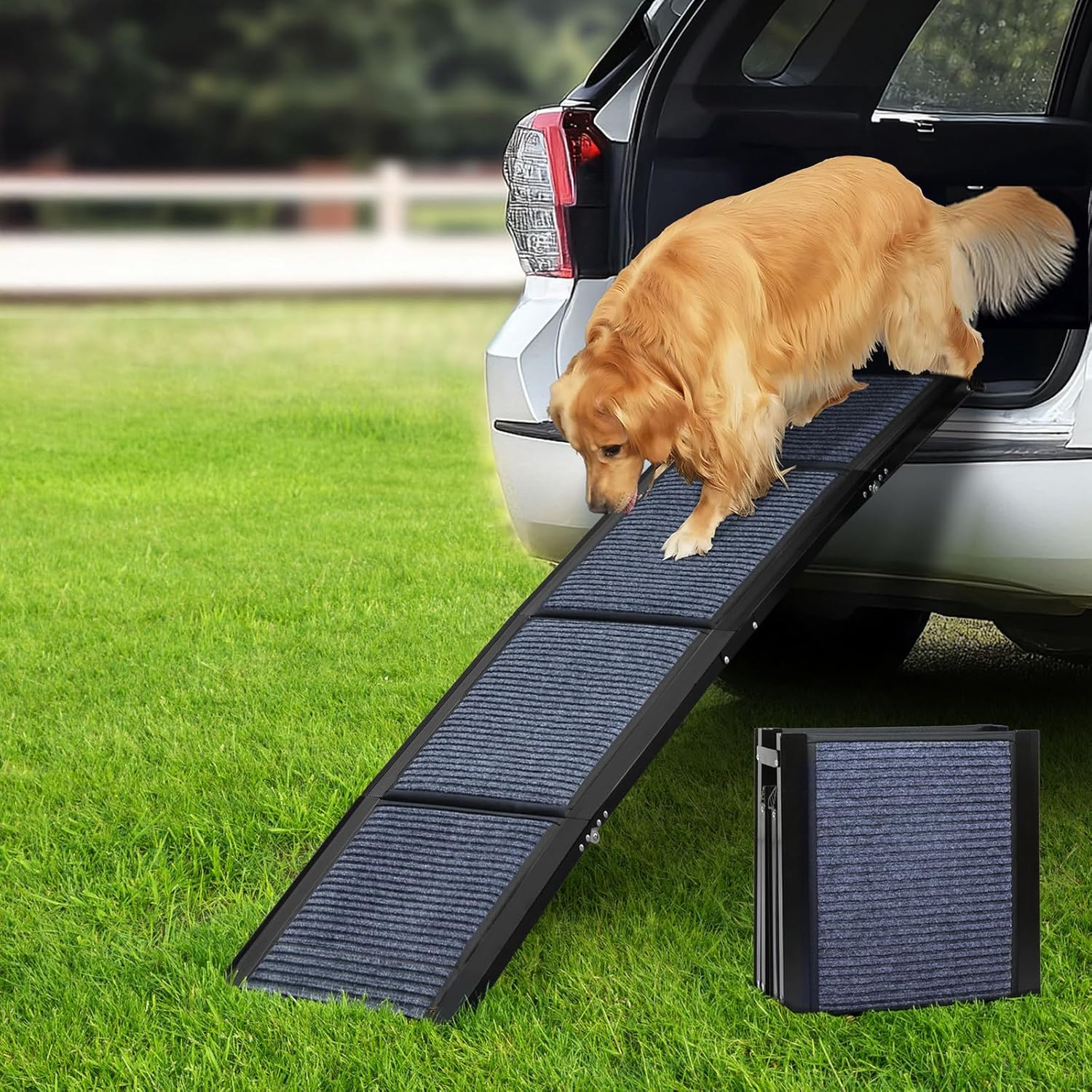 PaWz Extra Long 180cm Foldable Dog Ramp, Pet Ramps for Car with Non-Slip Rug Surface, Pet Ramp Stairs Portable, 44cm Wide Dog Steps for Large Medium Small Dogs Up to 100kg Get Into Car SUV Truck, Navy