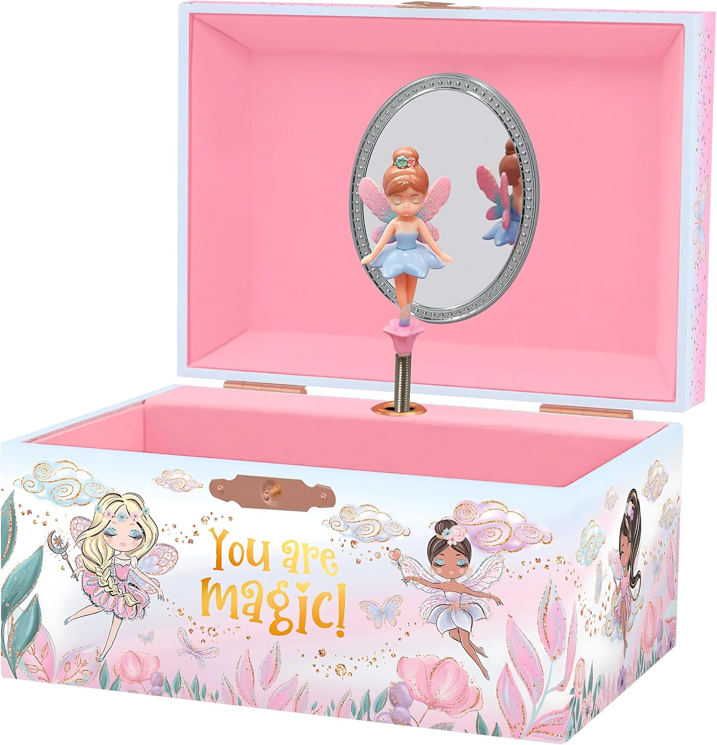 Musical Fairy Jewellery Box for Girls - Kids Music Box with Spinning Fairy and Mirror, Princess Birthday Gifts for Little Girls, Jewellery Boxes for Ages 3-10 - 15.2 x 11.8 x 8.9 cm