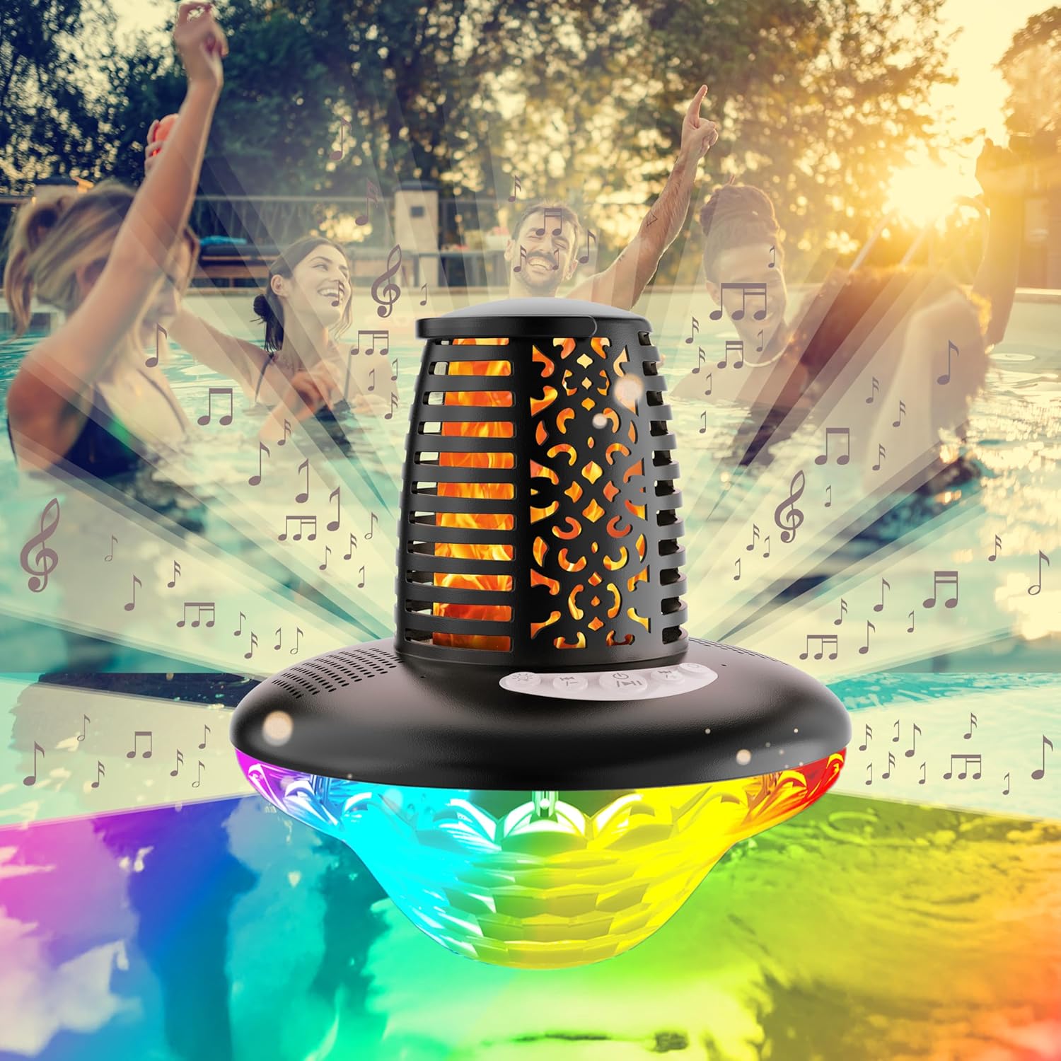 VISOFO Floating Bluetooth Pool Speaker with Lights | Pool Accessories Above Ground and Inground Swimming Waterproof IP68 Hot Tub Outdoor Patio Deals Wireless Cool Stuff Decor Fun