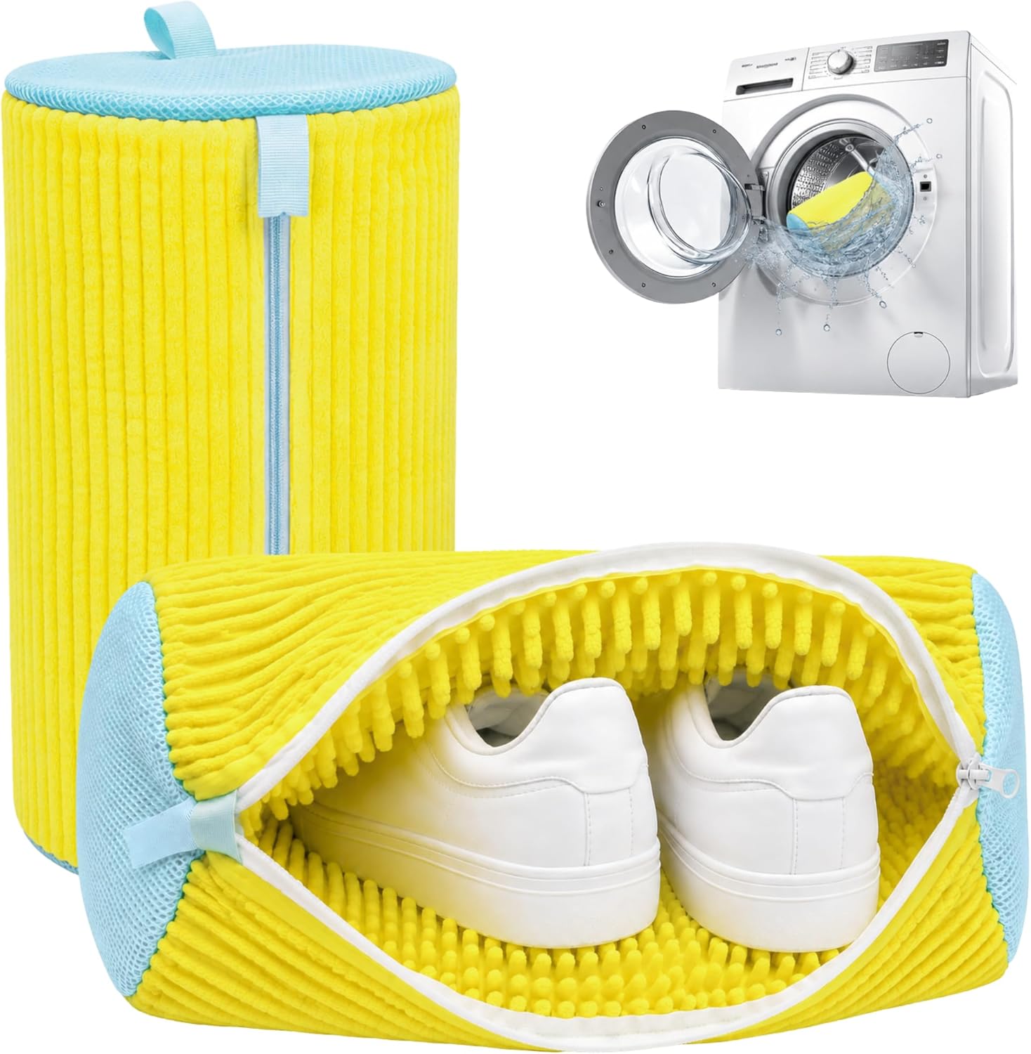 Premium Shoe Washing Machine Bag - 2 Pack - Reusable Shoes Cleaning Bags for Washer and Dryer - Mesh Shoe Washing Bag with 360° Wrap - Sneaker Laundry Shoes Wash Bags for Boots & Footwear - Yellow