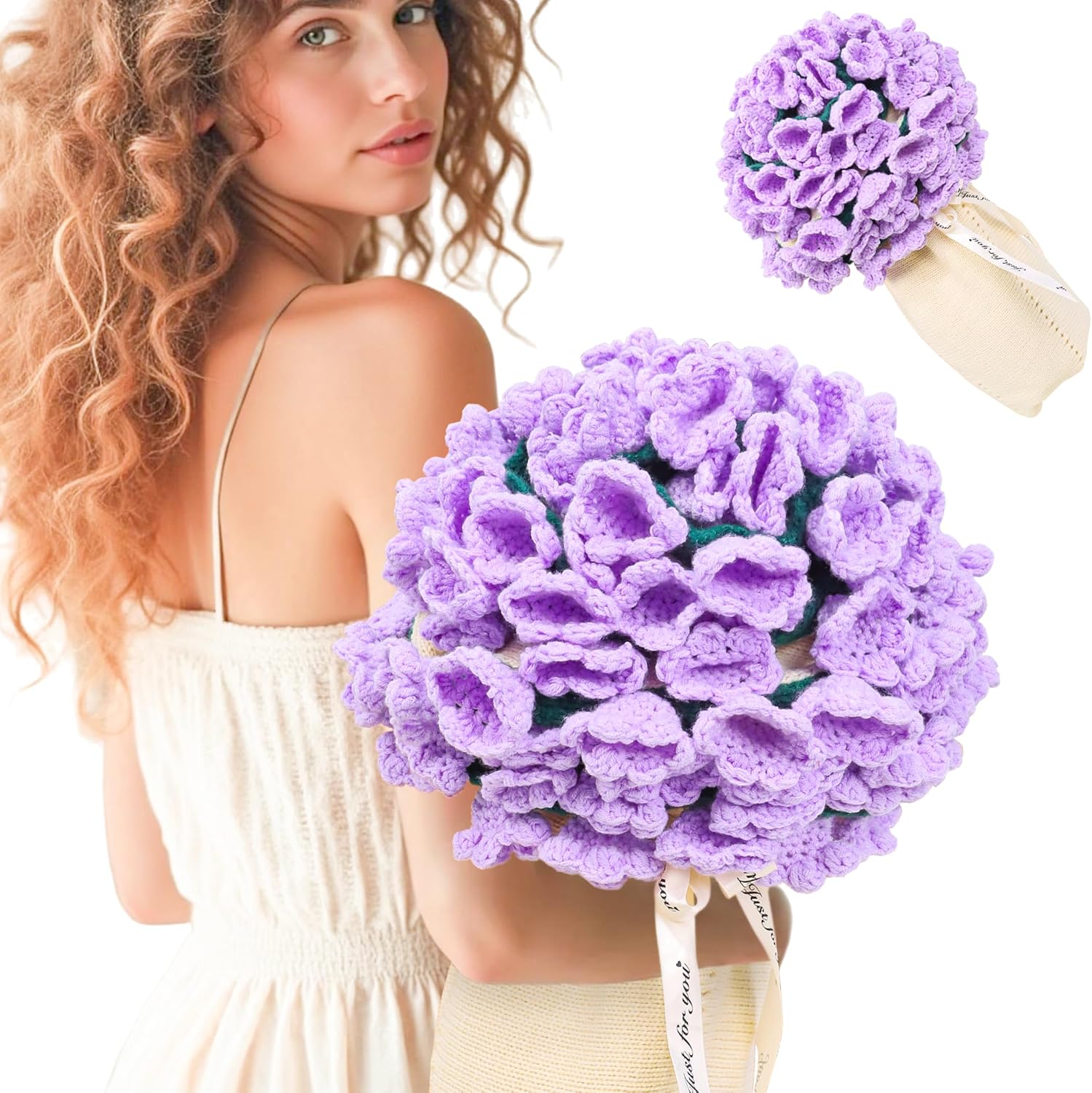 LOKOZ Crochet Flowers Bouquet Blanket - Birthday Gifts for Women Mom Sister Wife, Purple Flower Blanket Bouquet Romantic for Birthday Wedding Home Decor 31 Inches