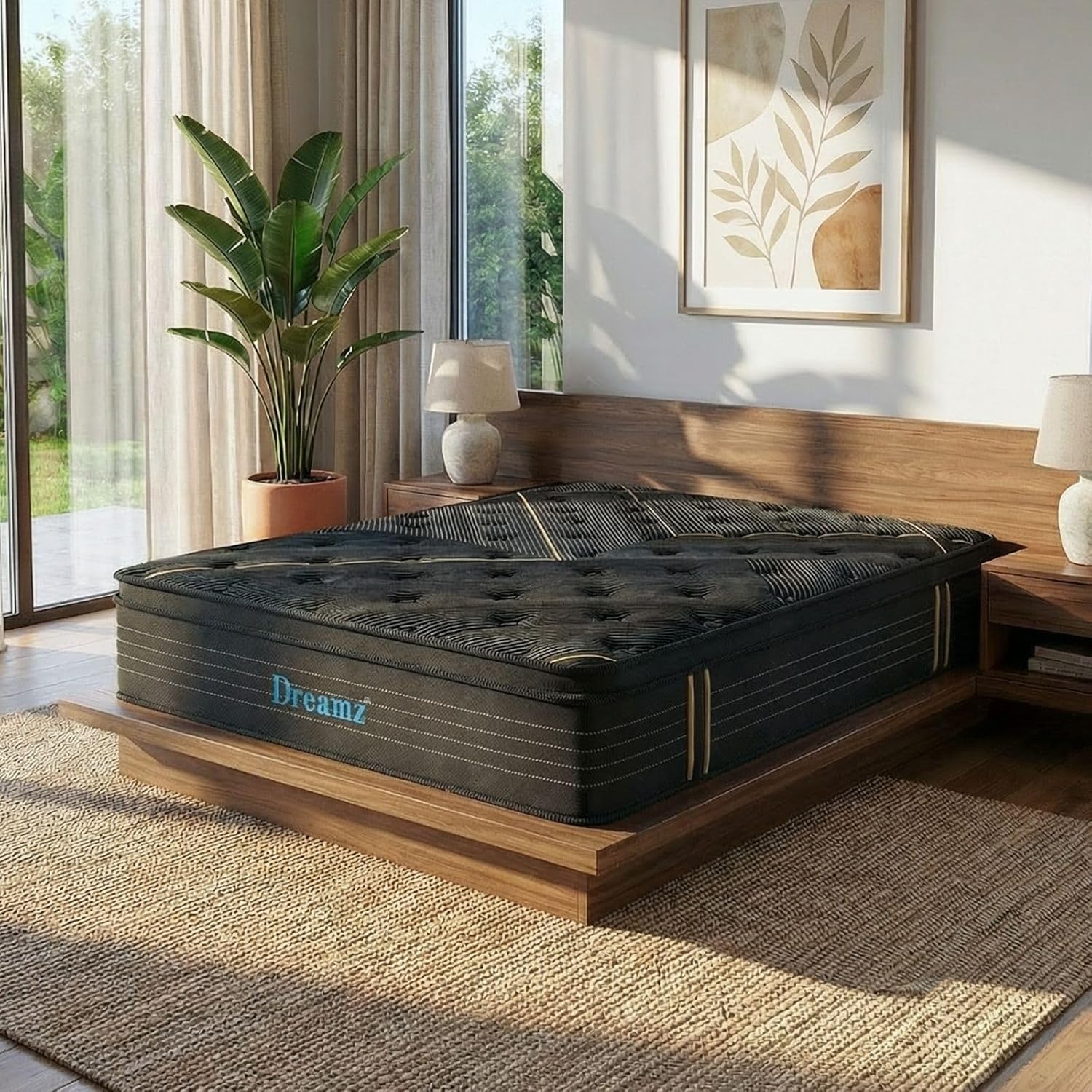 Dreamz King Mattress 35CM Euro Top Foam Mattress, King Size Mattress with Pocket Spring Support, Bamboo Charcoal Hybrid Mattress, Medium Firm Bed Mattress Vacuum Packed, Black