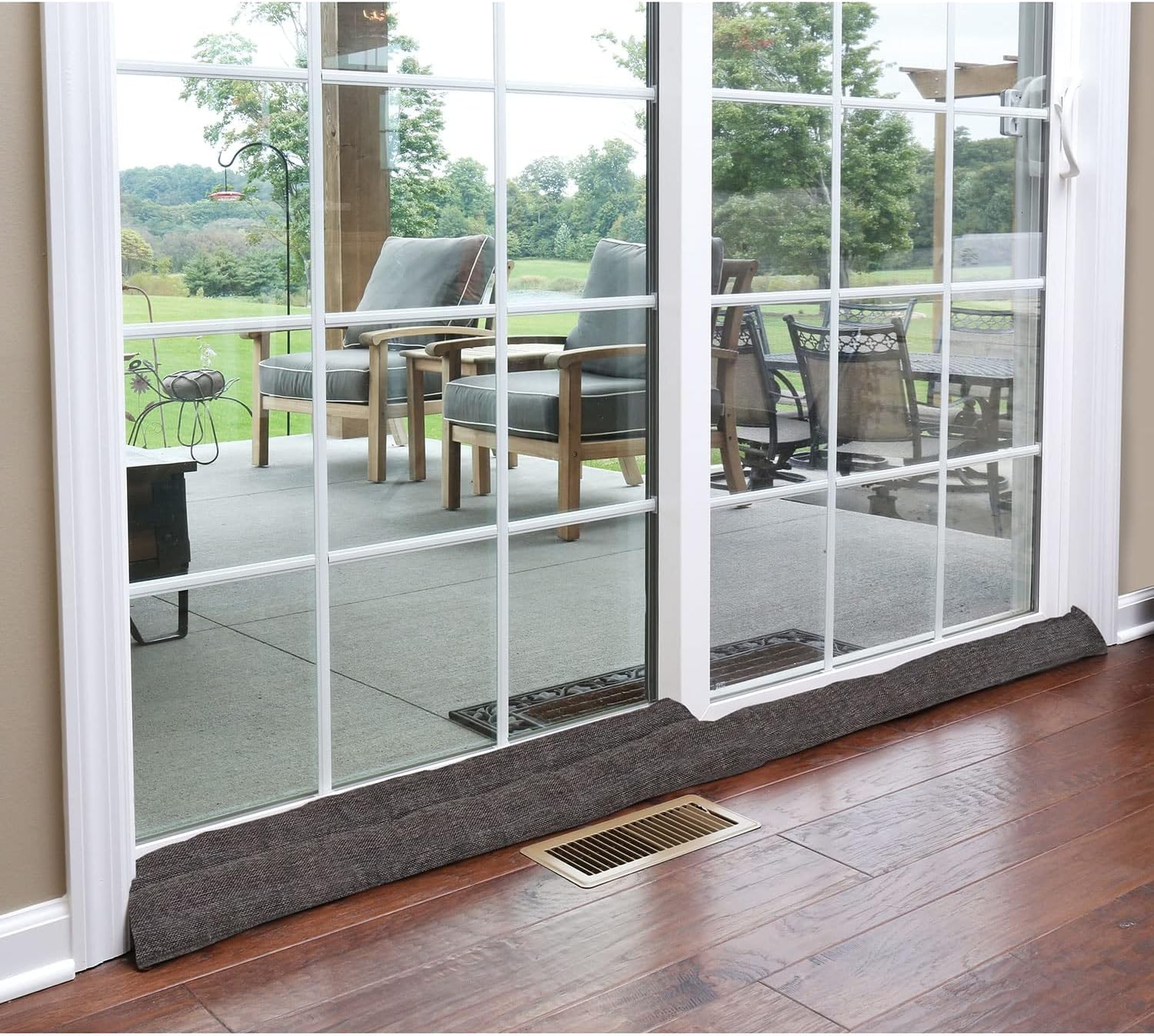 HOME DISTRICT Sliding Door Draft Stopper - Glass Door Draft Blocker, Patio Under Door Draft Stopper, Door Air Blocker Draft Dodger Approx. 71" Long - Black Faux Linen