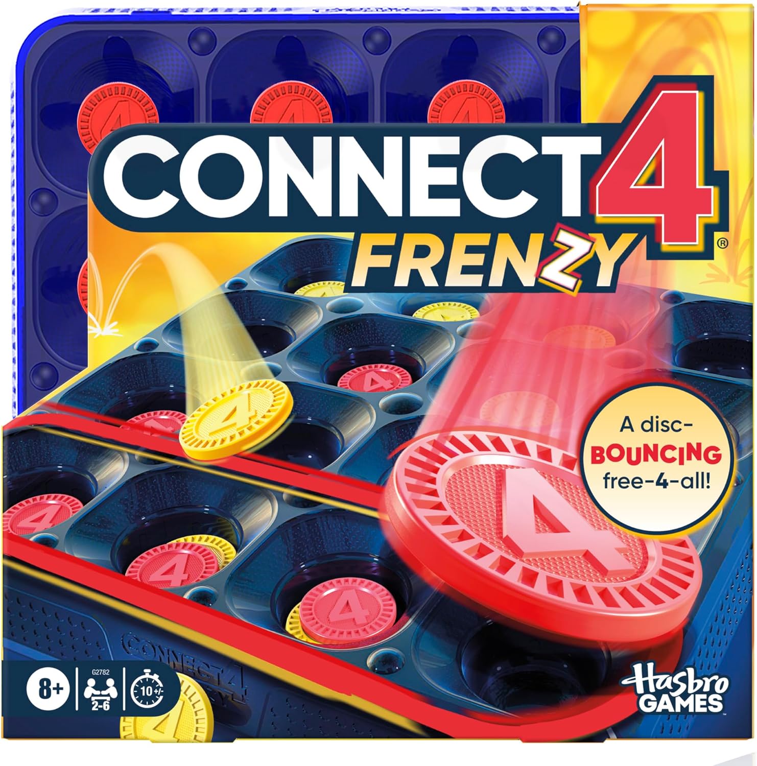 Connect 4 Frenzy Game | Bounce Discs for 4 in a Row | Ages 8+ | 2 to 6 Players | 10 Mins. | Active Family Party Games for Kids, Teens, and Adults