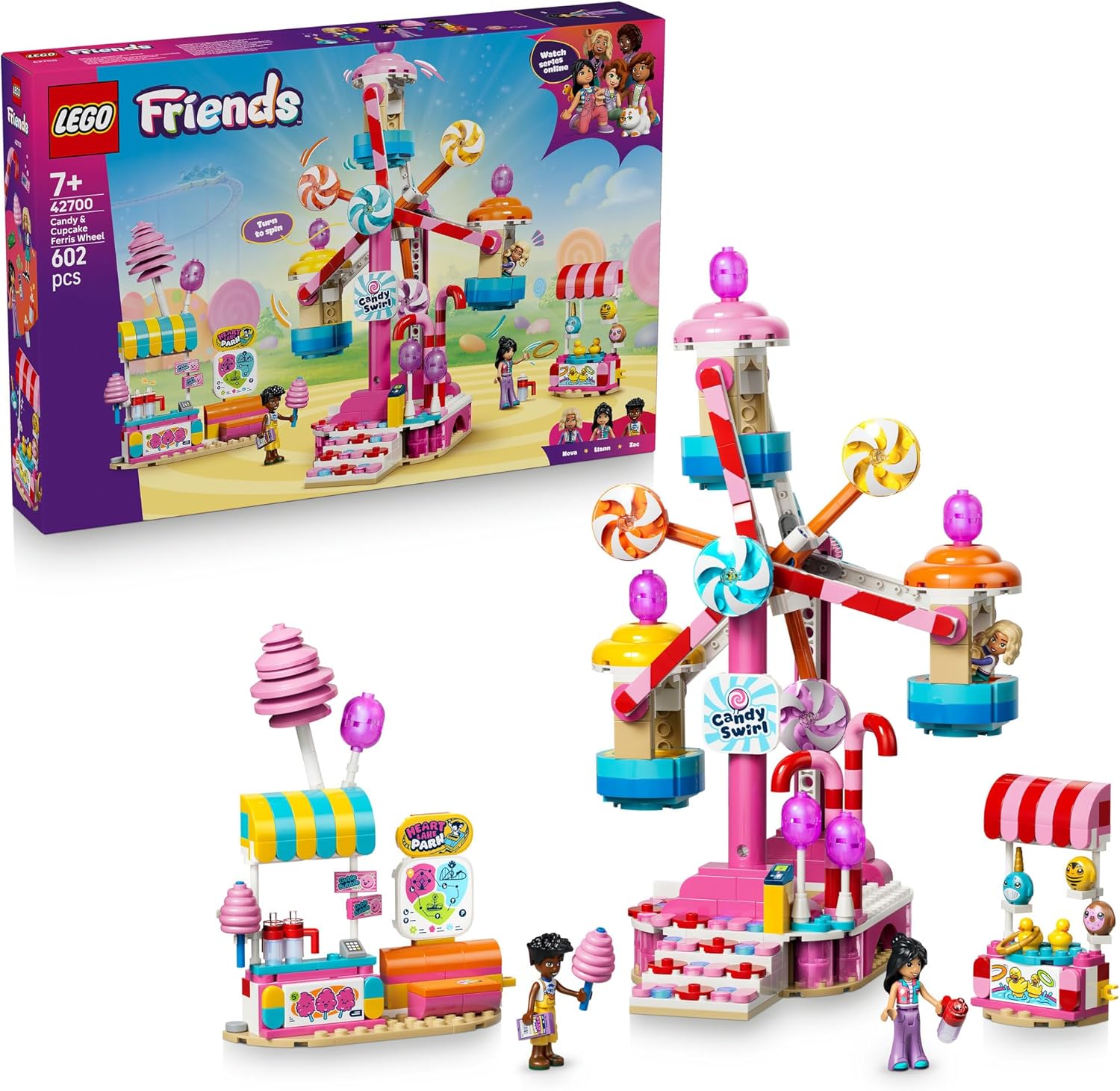 LEGO® Friends Candy & Cupcake Ferris Wheel 42700 Building Set for Kids Aged 7+ - Pretend Play Amusement Park Toy with 3 Minidolls and Realistic Details - Playset Idea for Girls and Boys