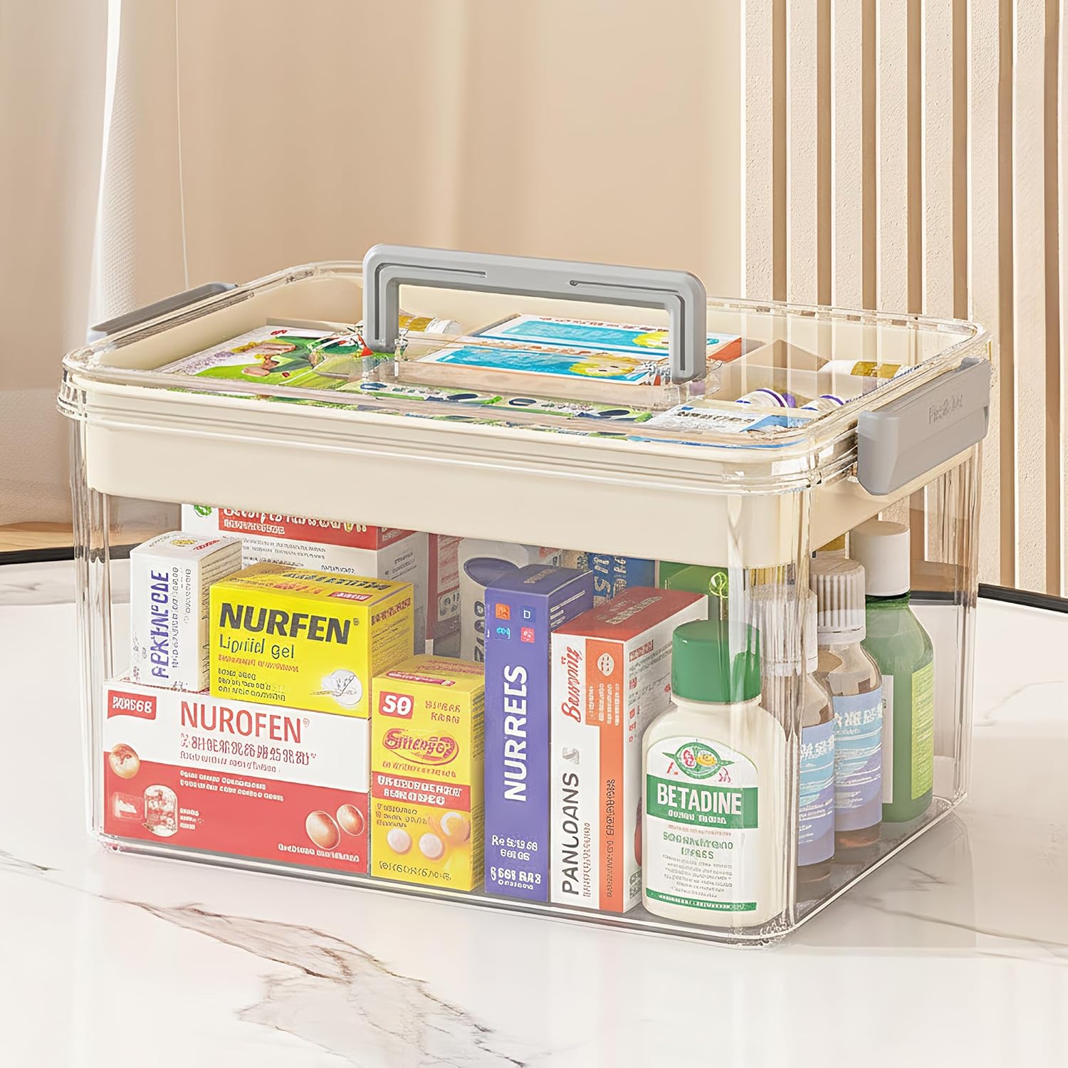 Medicine Storage Box with Handle, Double-Layer Medicine Organizer, Portable Medication Storage Container for Medicines and Household Essentials