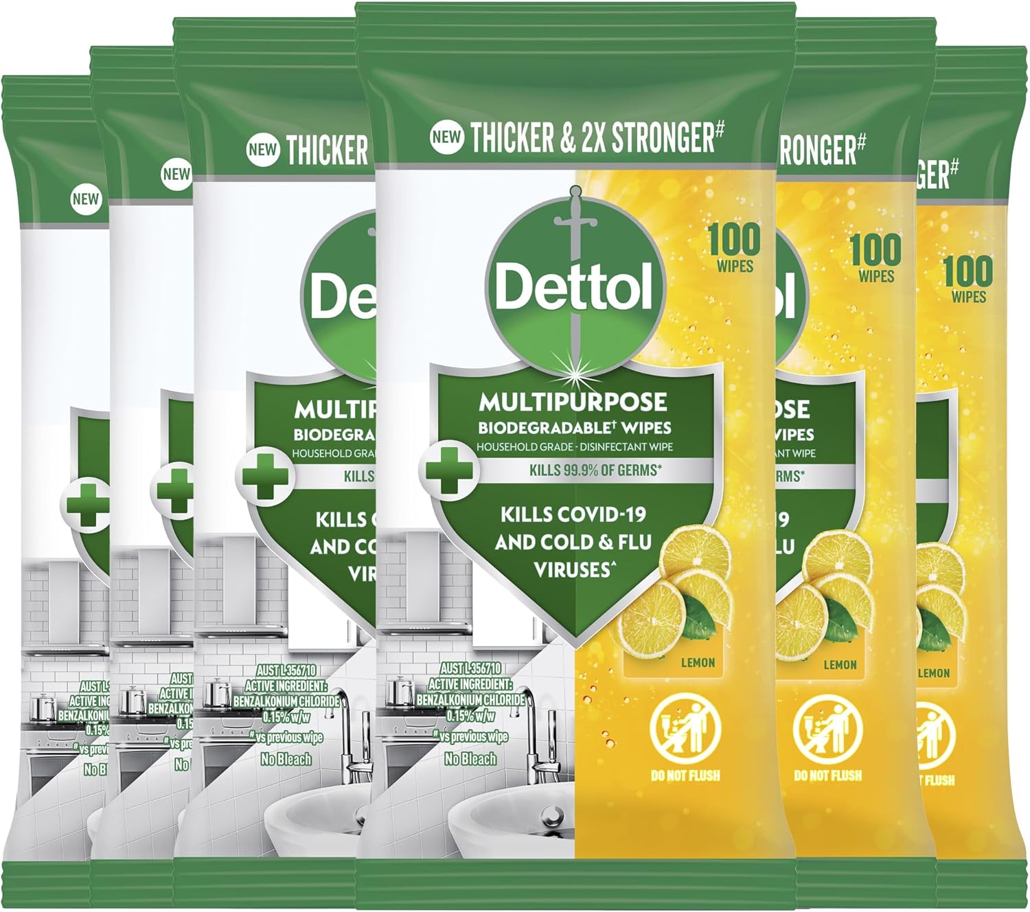 Dettol Multipurpose Disinfectant Cleaning Wipes Lemon Burst 600’s (100's x 6)