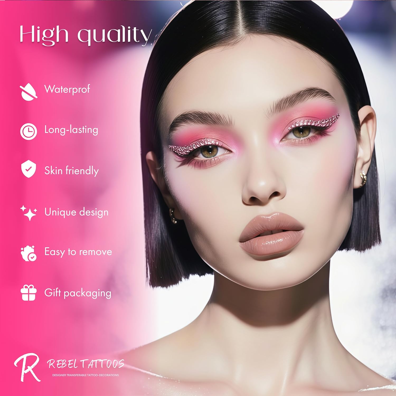Self-Adhesive Euphoria Eye Hair Face Gems Jewels Rhinestones, Waterproof Reusable Face Jewels Stick for Women Makeup, Violet Crystal Transfer Tattoo for Festival Party (Eyeliners)