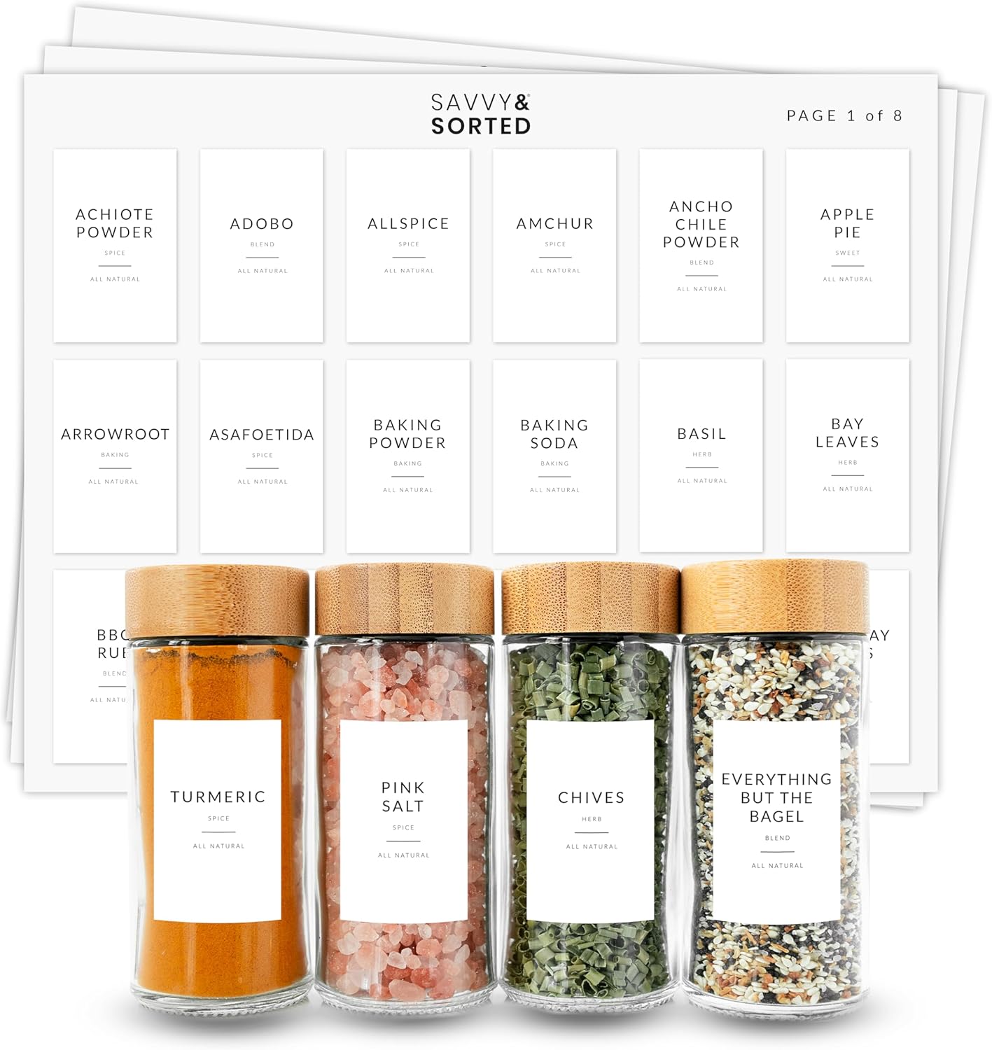 Minimalist Spice Labels for Glass Jars - 142 Spice Jar Labels Preprinted Waterproof, White Rectangle Herb Stickers, Seasoning Herb Containers Kitchen Pantry Organisation