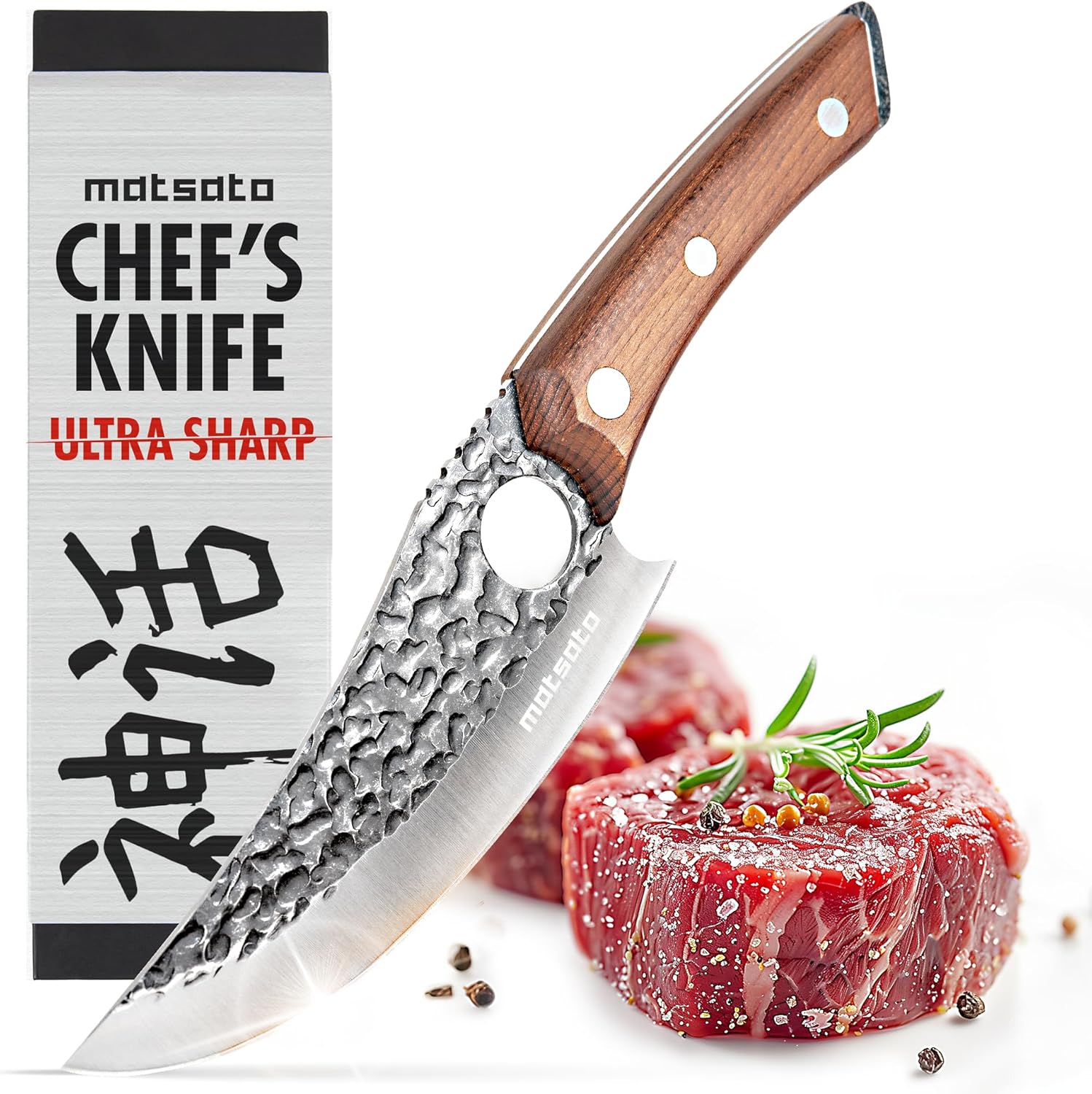 Matsato Chef Knife - 16 cm Kitchen Knifes for Boning Meat, Chopping, Stainless Steel Japanese Knives for Camping, BBQ, Balance & Control Cooking