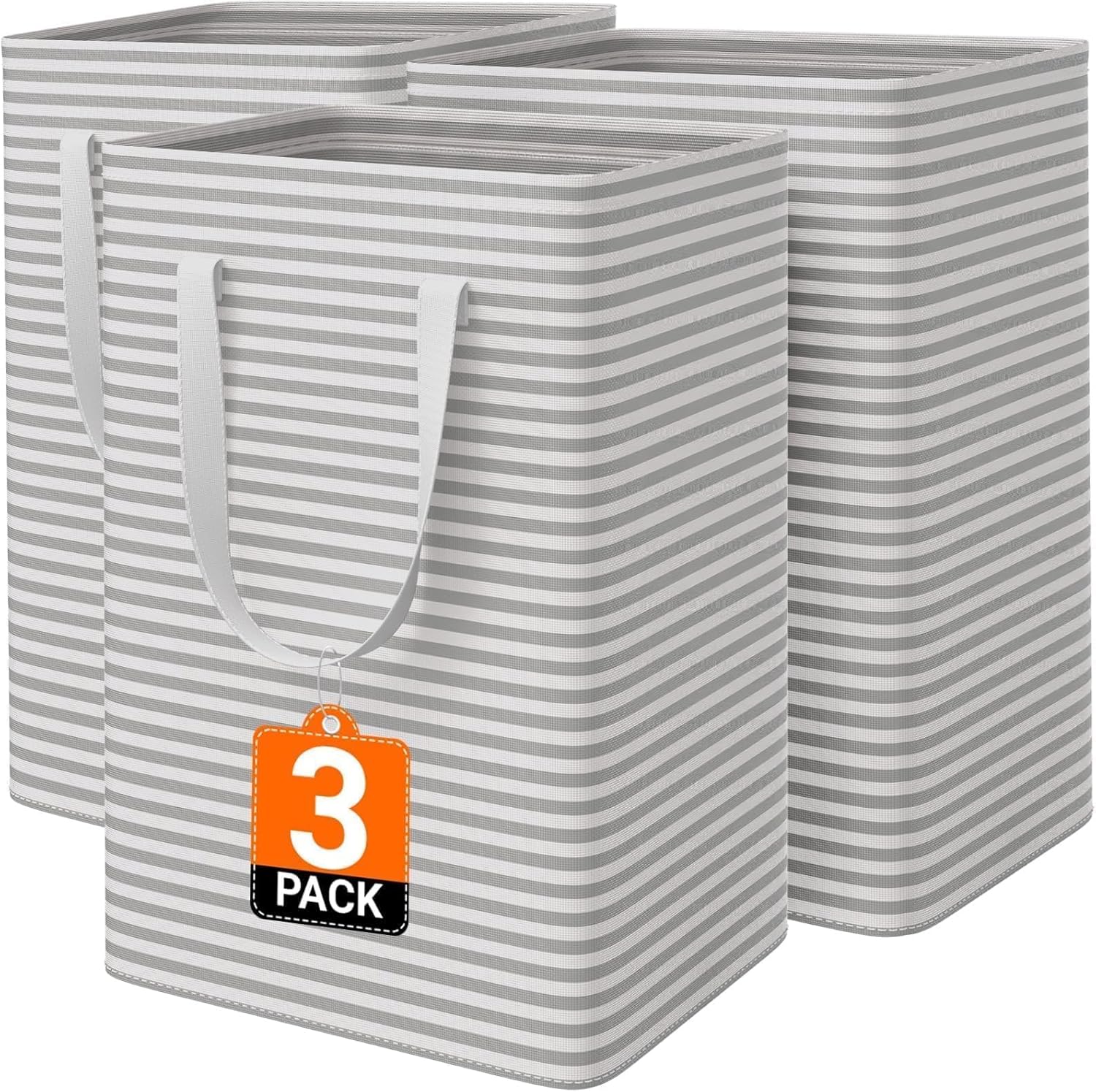 3-Pack Laundry Basket, Collapsible Laundry Hampers, 75L, Gray | Freestanding, Waterproof, Foldable Laundry Bin with Reinforced Handles, Dirty Clothes Hamper Basket for Bedroom, Dorm, Room