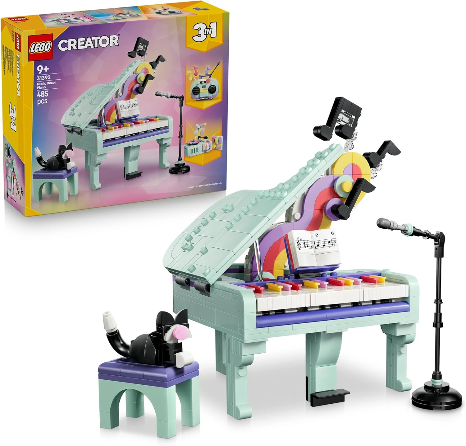 LEGO® Creator 3 in 1 Music Decor Piano with Cat 31392 Building Toy for Kids - Create a Piano, Radio or Record Player - Retro Decor for Bedroom or Office - Playset Idea for Girls and Boys Aged 9+