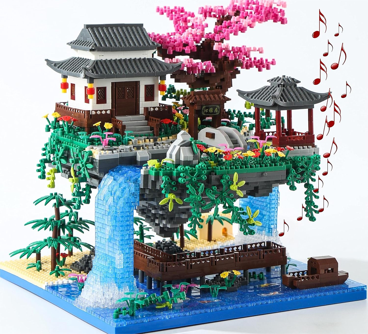 Yushinv Cherry Blossom Tree Building Set with Gift Box, Original Music (Type :Symphony), Japanese Sakura/Bonsai House Lights Building Kit（3320 Pcs