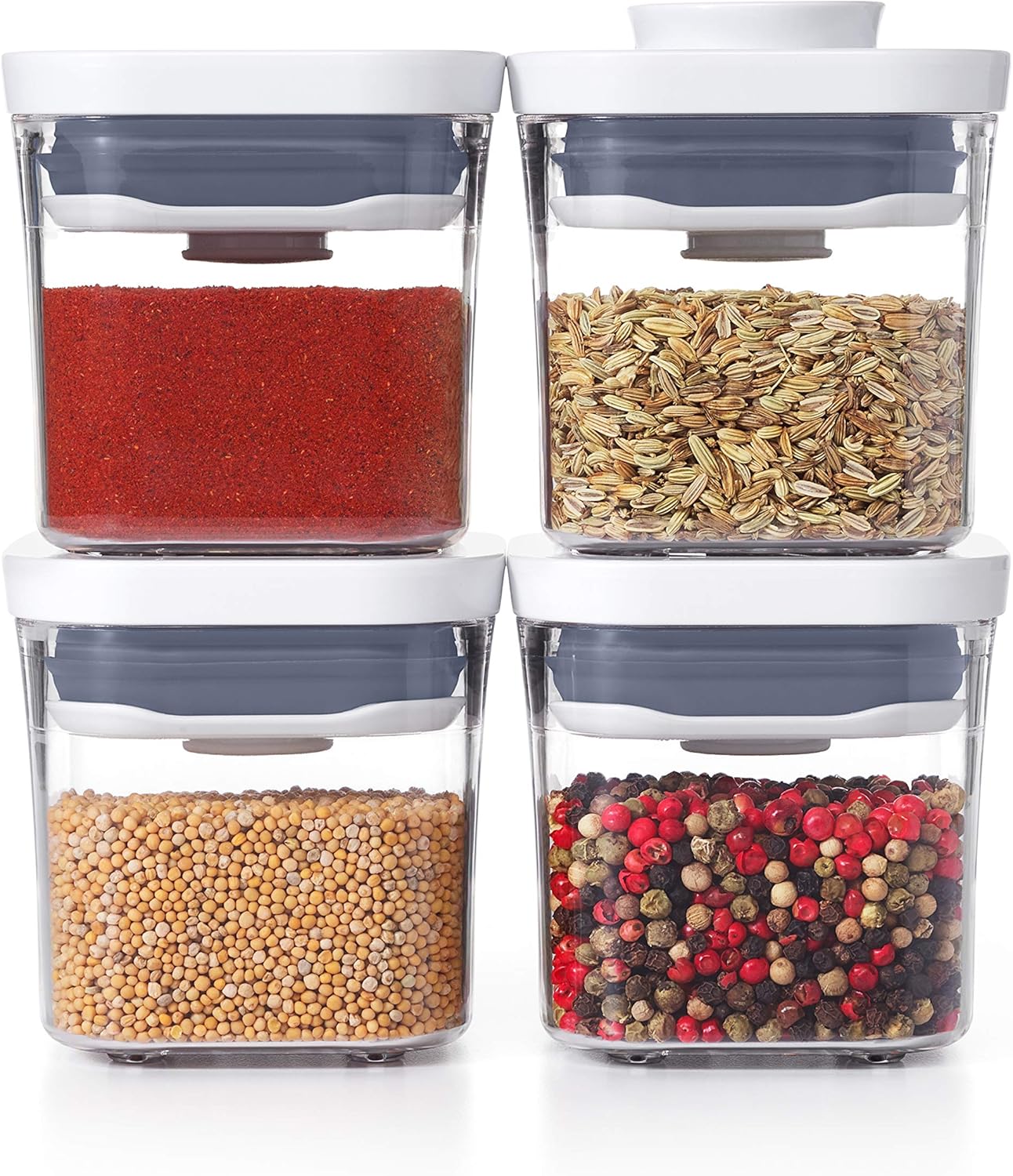 OXO Good Grips POP 2.0, 4-Piece Mini Square Storage Container Set | 200ml / 8cm x 8cm, BPA-Free, Dishwasher Safe