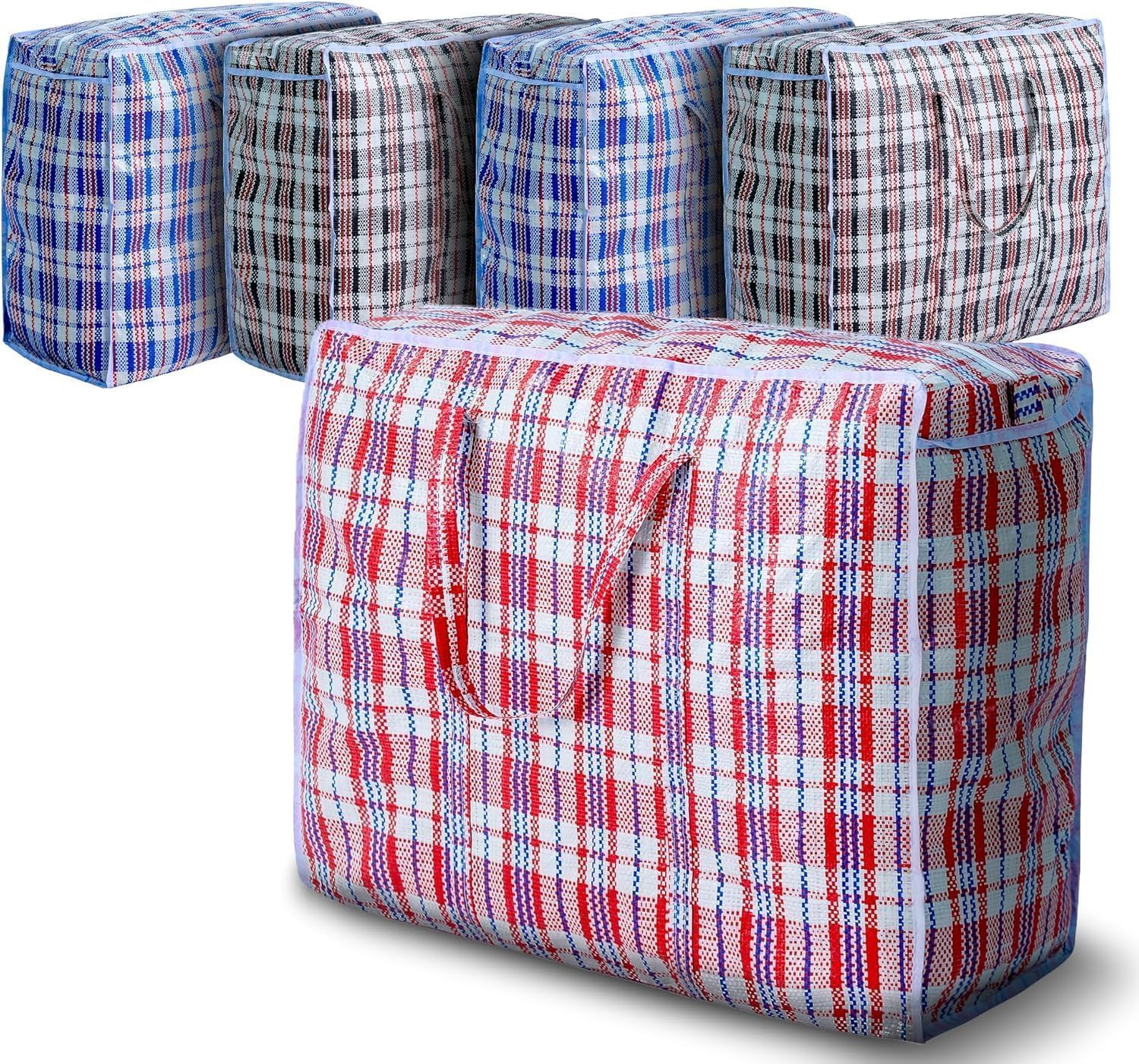 80cm x 60cm Strong and Durable Laundry Bags, Heavy Duty Moving Bags, Ideal for Laundry/Moving House/Shopping/Storage/Travelling/Travelling/College Dorm, Reusable Store Zip Bag (‎Pack of 5)