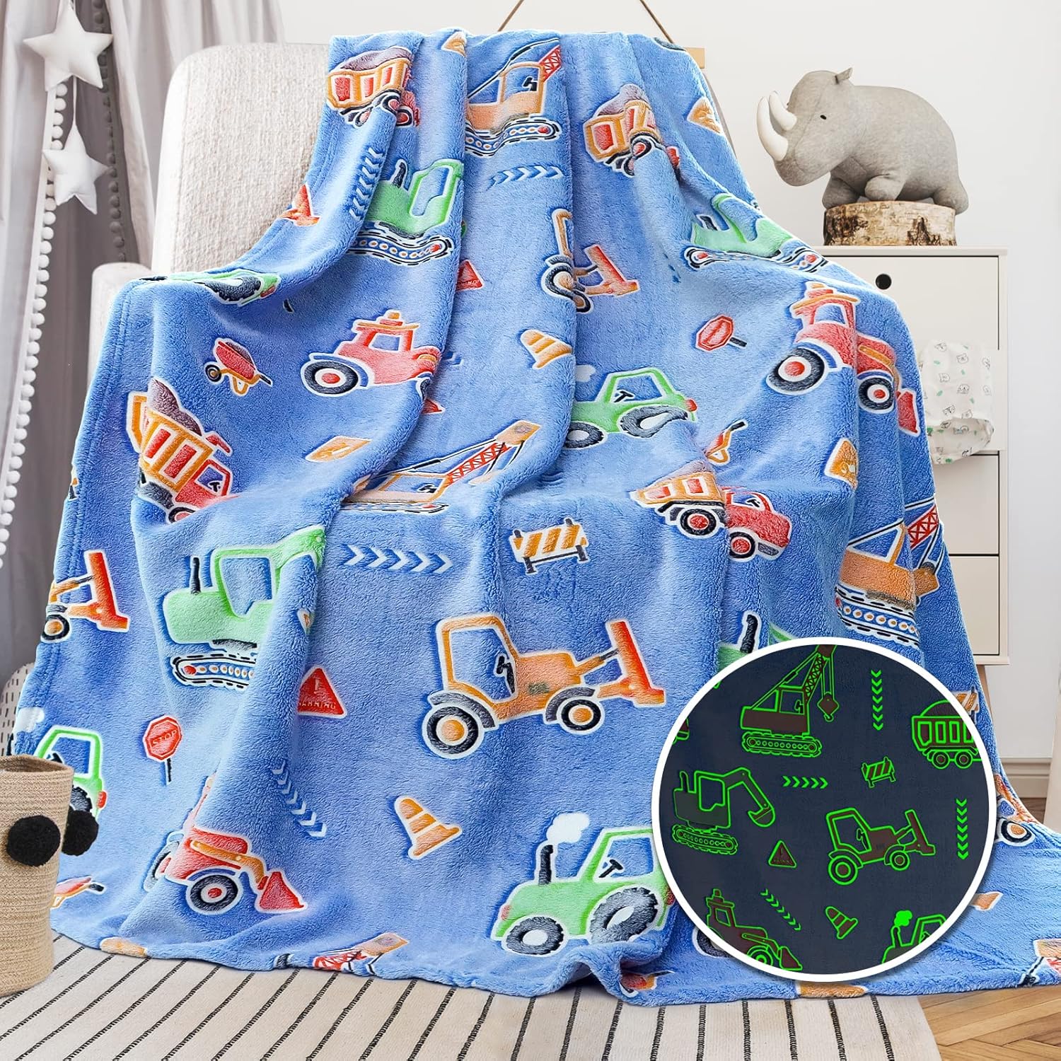 LOKOZ Boys Truck Glow in The Dark Blanket - Soft Throw Blanket for Kids - Car Throw Blankets for Kids Christmas Birthday Gifts for Room Bed Sofa Decor
