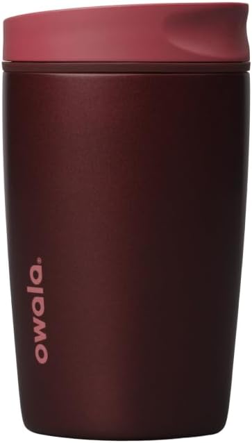 Owala SmoothSip Slider Insulated Coffee Tumbler - 355ml (12oz) Black Cherry | Reusable, Leak Proof, BPA Free | Double Walled Stainless Steel Coffee Cup | Hot & Iced Coffee for Travel, Gym, Office, School