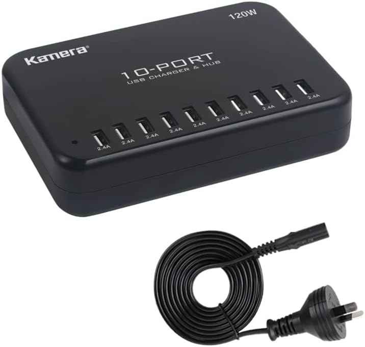 120W USB Charging Station, 10 Port Multi Device USB Desktop Charging Hub, 5V 2.4A Wall Fast Charger for iPhone 15 14 13 12 11 X 8 7 6S 6 Plus 5 Samsung Galaxy S9 S8, Black