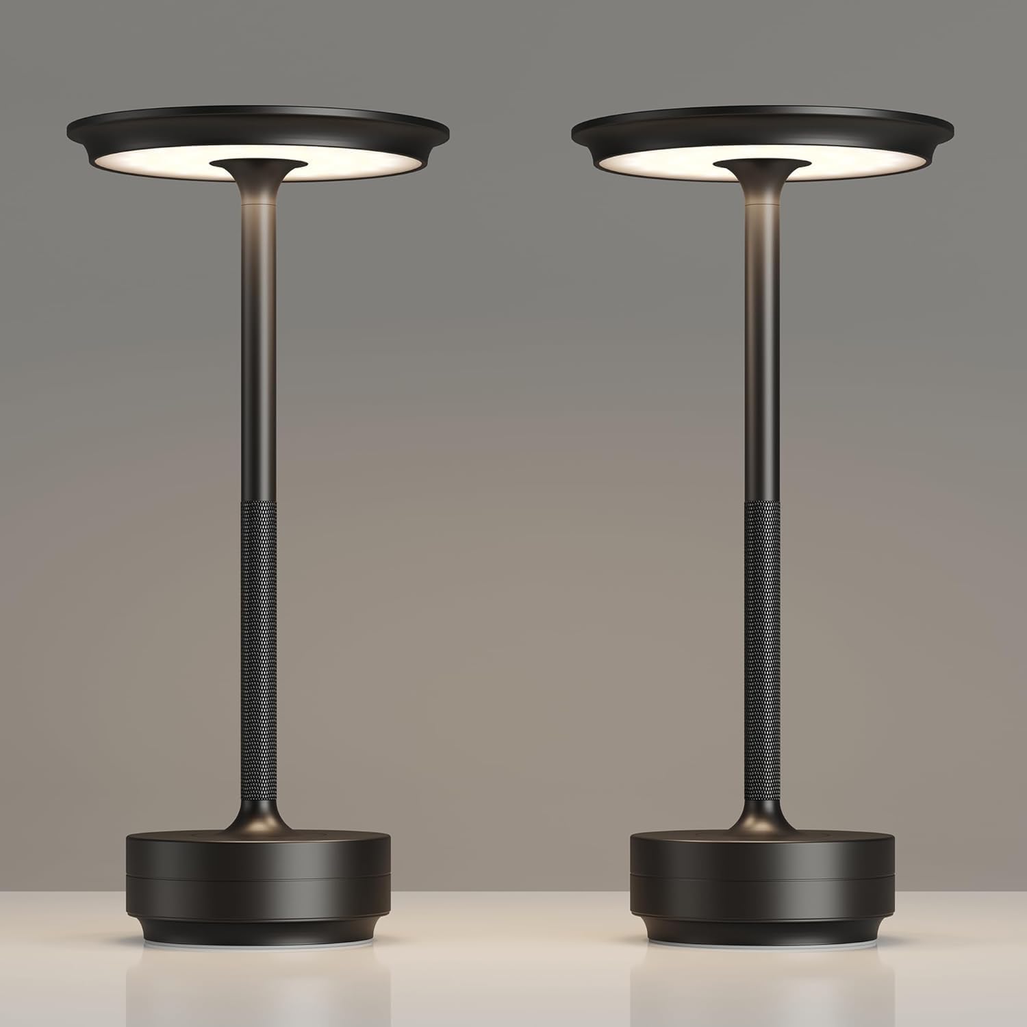 2 Pack Rechargeable Cordless Table Lamps, Portable 5200mAh Battery Table Light, 3 Color Stepless Dimming LED Table Light with Memory Function, for Outdoor/Dinner/Patio/Restaurant (Black)