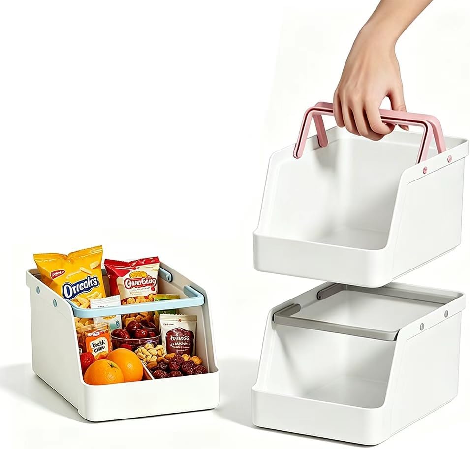 Cube Storage Organizer 3 Pack, Stackable Fruit Basket | 3 pack stackable cube storage organizers with large capacity for fruit, snacks, stationery and household items.