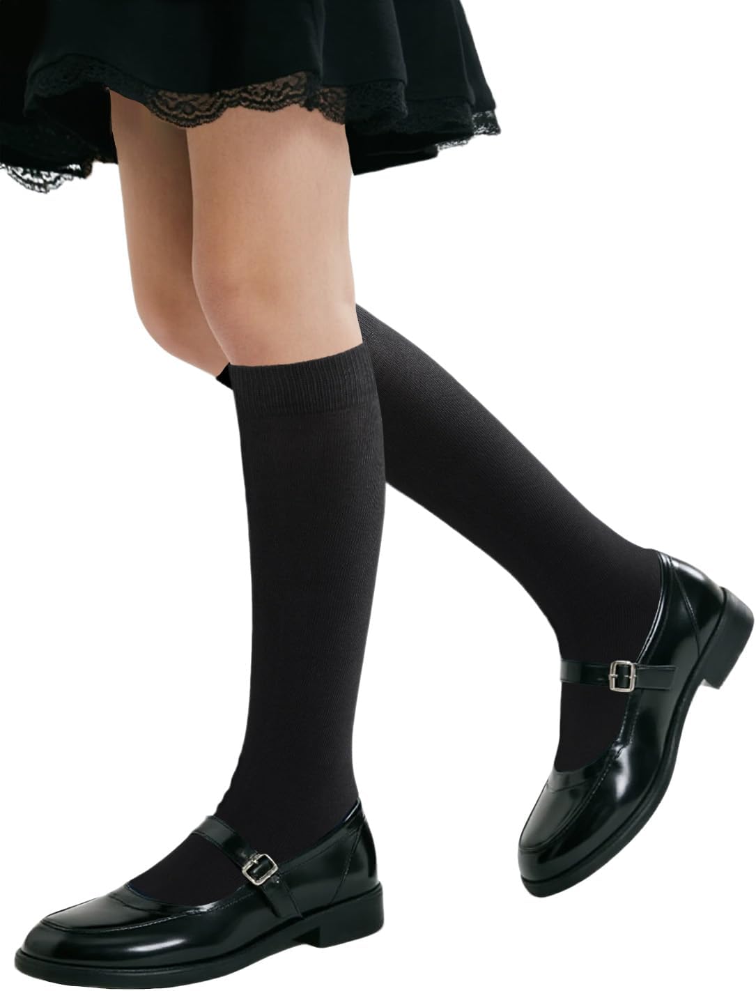 COTTON DAY 3 Pack Kids Girls Unisex Soft Knee High School Uniform Dress Socks Seamless Toe Black White Navy Blue