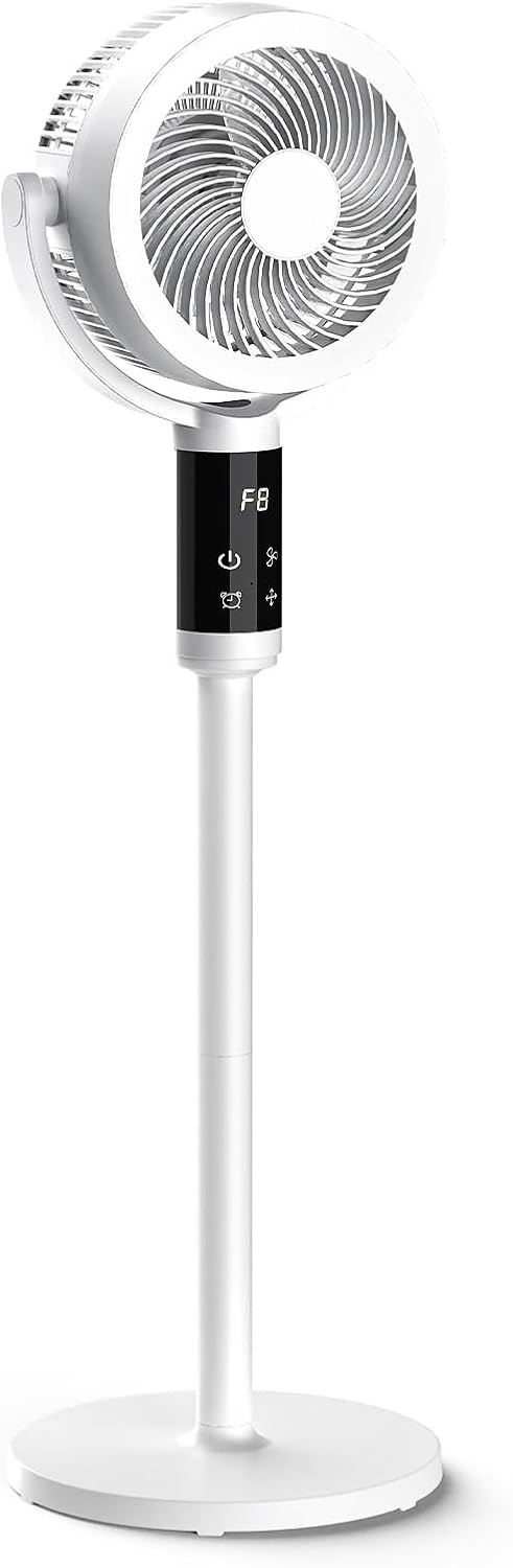 Advwin Pedestal Fan, 3D Oscillating, 74-101cm Height Adjustable Standing Fan, LED Touch Panel, 8 Speeds, 12H Timer, Quiet Cooling Fan for Home Office Bedroom - Whtie