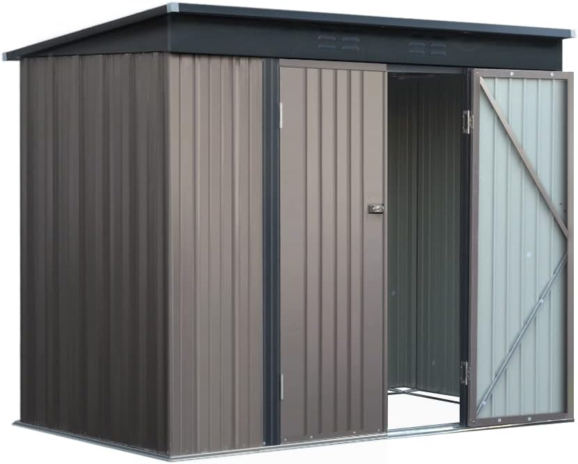 Giantz Garden Shed 2.31x1.31m Brown Flat Roof Steel Outdoor Storage Box | Corrosion-repellent brown steel shed with double doors for workshop, greenhouse or tool shelter storage