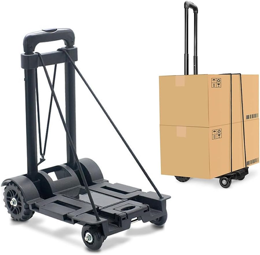 TOMVAES Foldable Trolley - 4 Wheels Iron Tube Folding Practical Lightweight Expandable Large Chassis - Portable Luggage Trolley for Airport Travel Use