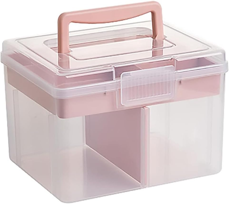 Sewing Box Organizer, Clear Plastic Office Supply with Handle, Arts & Crafts Supplies Storage Box, Beauty Ornaments Hair Nail Accessories Storage Case for Home Schools Offices