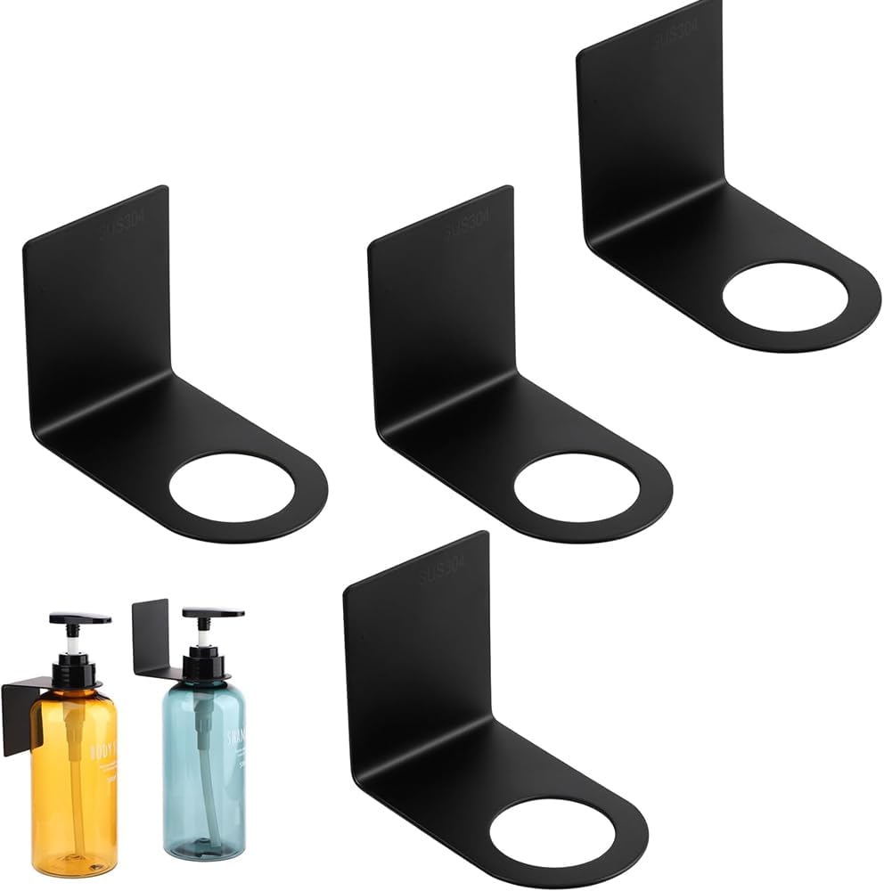 4 Pack Adhesive Wall Mount Bottle Holder, Toiletry Organizer | No Drill Shower Dispenser Rack, Rustproof Wall Mount Organizer for Shampoo, Soap & Lotion Bottles, Bathroom & Kitchen