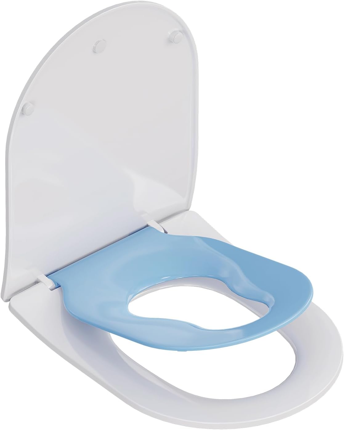 D-Shaped Toilet Seat with Built-in Potty Training Seat, 2-in-1 Family Toilet Seat Fits for Both Adults and Children,Blue