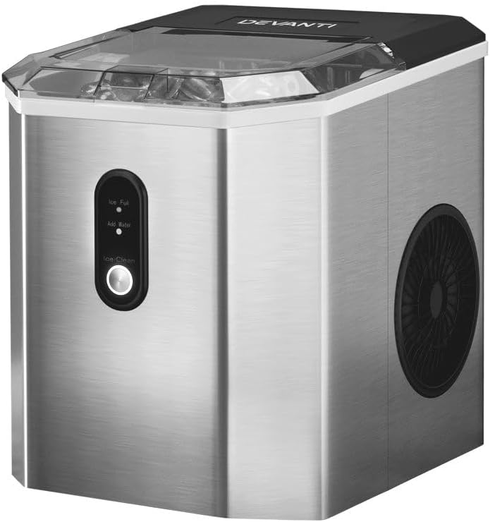 Devanti Ice Maker Machine, 1.3L 12KG Stainless Steel Portable Countertop | Icemaker Cube Makers Commercial Home Office Kitchen Appliances, Electric Fast Freeze with Scoop and Removable Basket Silver