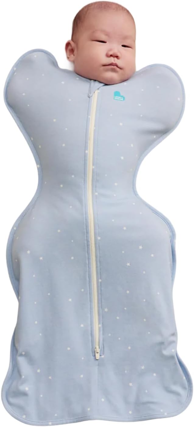 Love To Dream Swaddle UP™ Original, Arms Up Position, Light and Ultra Breathable Cotton - Wearable Blanket - 1.0 TOG - (20-24°C) Ideal for Moderate Temps (Twinkle Powder Blue, Newborn, 2.2–3.8kg)