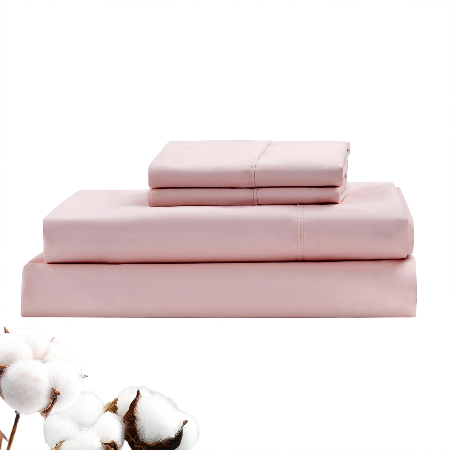LINENOVA Luxury 100% Cotton Bed Sheet Set King Single 3 Piece, Pink | Flat Sheet, Fitted Sheet & 1 Pillowcase, Silky Sateen Weave, Breathable & Absorbent, Soft & Skin-Friendly, 40cm Deep Pocket