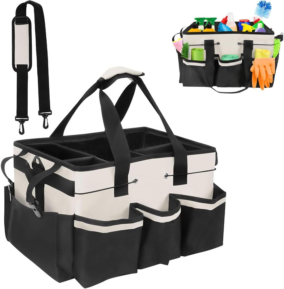 Cleaning Caddy Bag, Clean Supply Organizer, Large Cleaning Supplies Organizer with Adjustable Shoulder Straps, Waterproof, Cleanings Tool Organizers Bag for Cleaners and Housekeeper