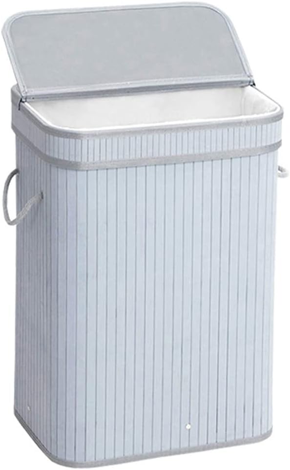 Laundry Basket with Lid, 72L Bamboo Laundry Hamper with Removable Liner, Collapsible Storage Dirty Clothes Basket with Handles for Laundry Bedroom (Grey)