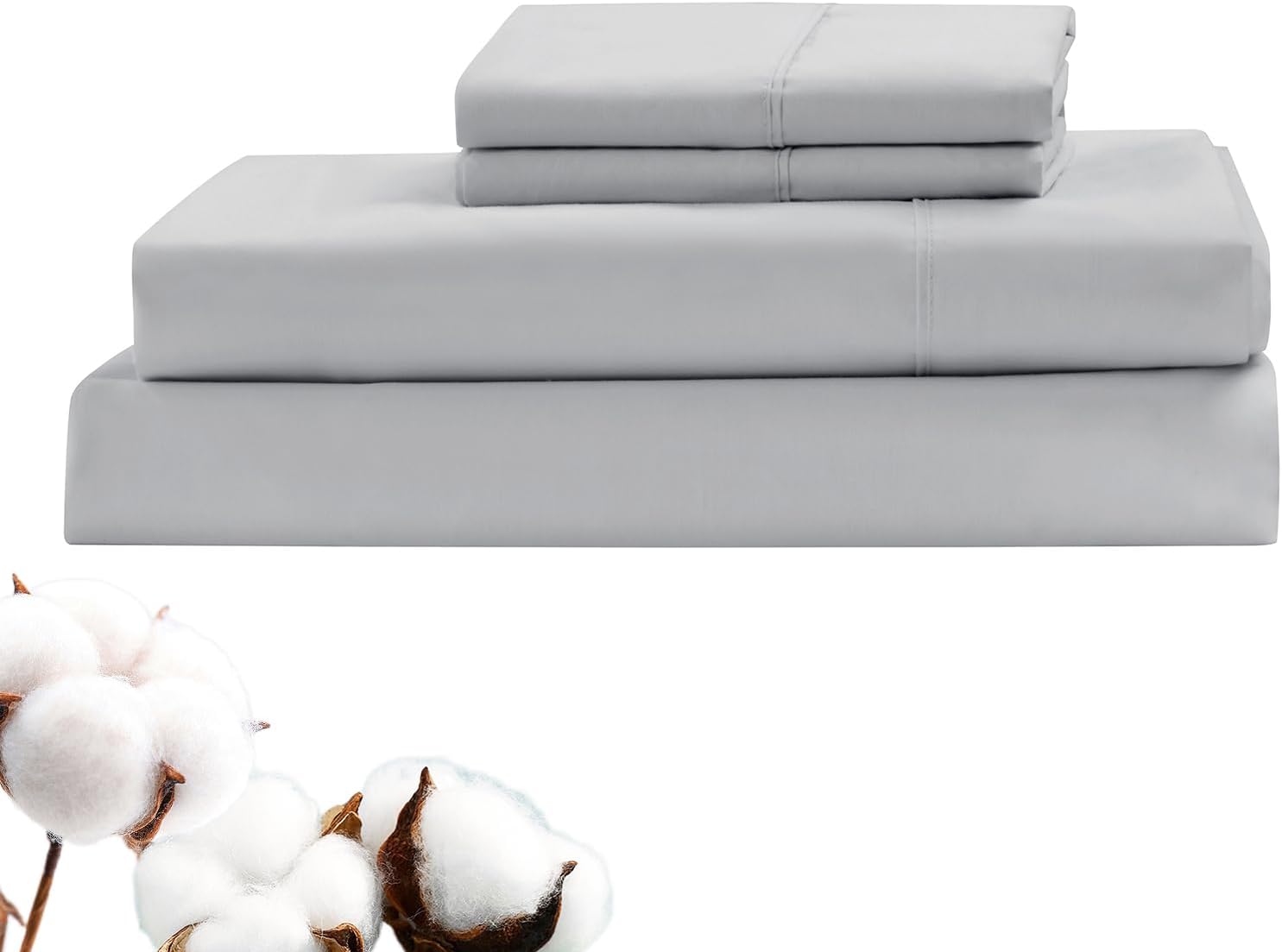 LINENOVA Luxury 100% Cotton Bed Sheet Set King Single 3 Piece, Grey | Flat Sheet, Fitted Sheet & 1 Pillowcase, Silky Sateen Weave, Breathable & Absorbent, Soft & Skin-Friendly, 40cm Deep Pocket