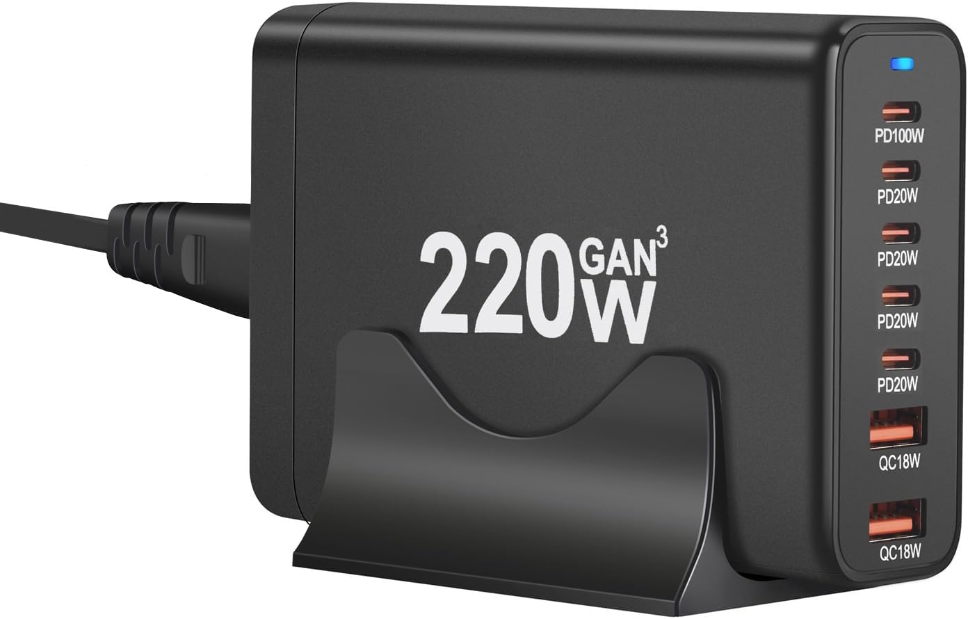 220W USB C Charger, GaN Charger Station Block, 7-Port Fast Charger, USB Desktop Charger Power Adapter, Type C Charger Compatible with iPhone 16 15 14 13 12, MacBook, iPad, Galaxy, Laptop, Tablets