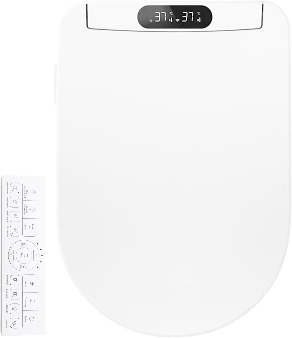 Electronic Bidet Toilet Seat, Heated Smart Toilet Seat (White U Style) | with Wireless Remote Control, Instant Warm Water & Dryer, Feminine & Front Rear Wash, Self-Clean Nozzle, Slow Close Lid